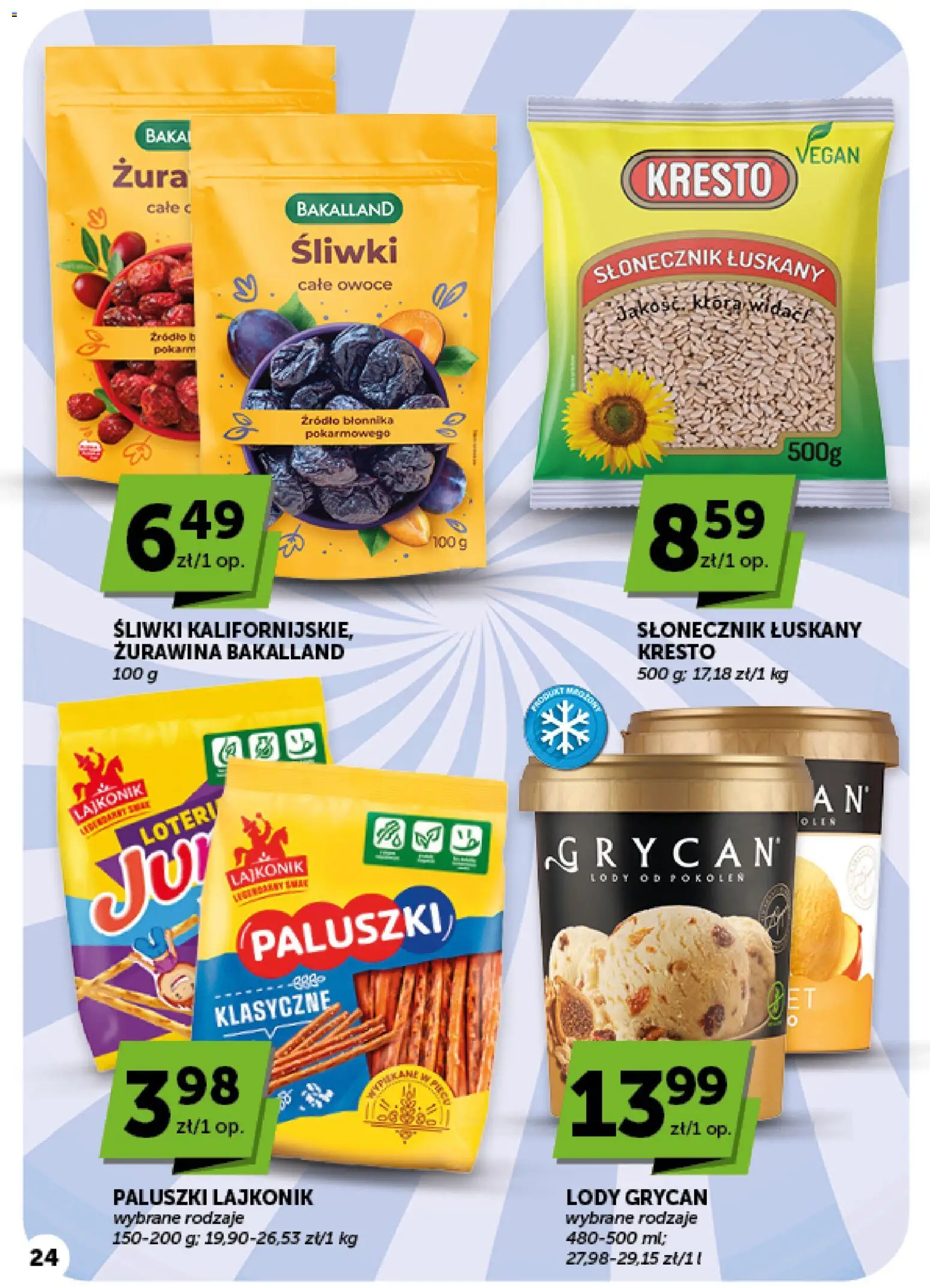 Groszek gazetka - Market od 08.10.2026 | Strona: 24 | Produkty: Lody Grycan, Słonecznik, Słonecznik łuskany, Lody