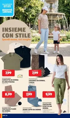 Anteprima del volantino JEANS CAPRI DA DONNA, Jeans capri da donna, vestibilità slim, taglie: 40-48 valido a partire dal 04.05.2026 | Pagina: 24 | Prodotti: Camicetta, Pantaloni, Leggings, Jeans