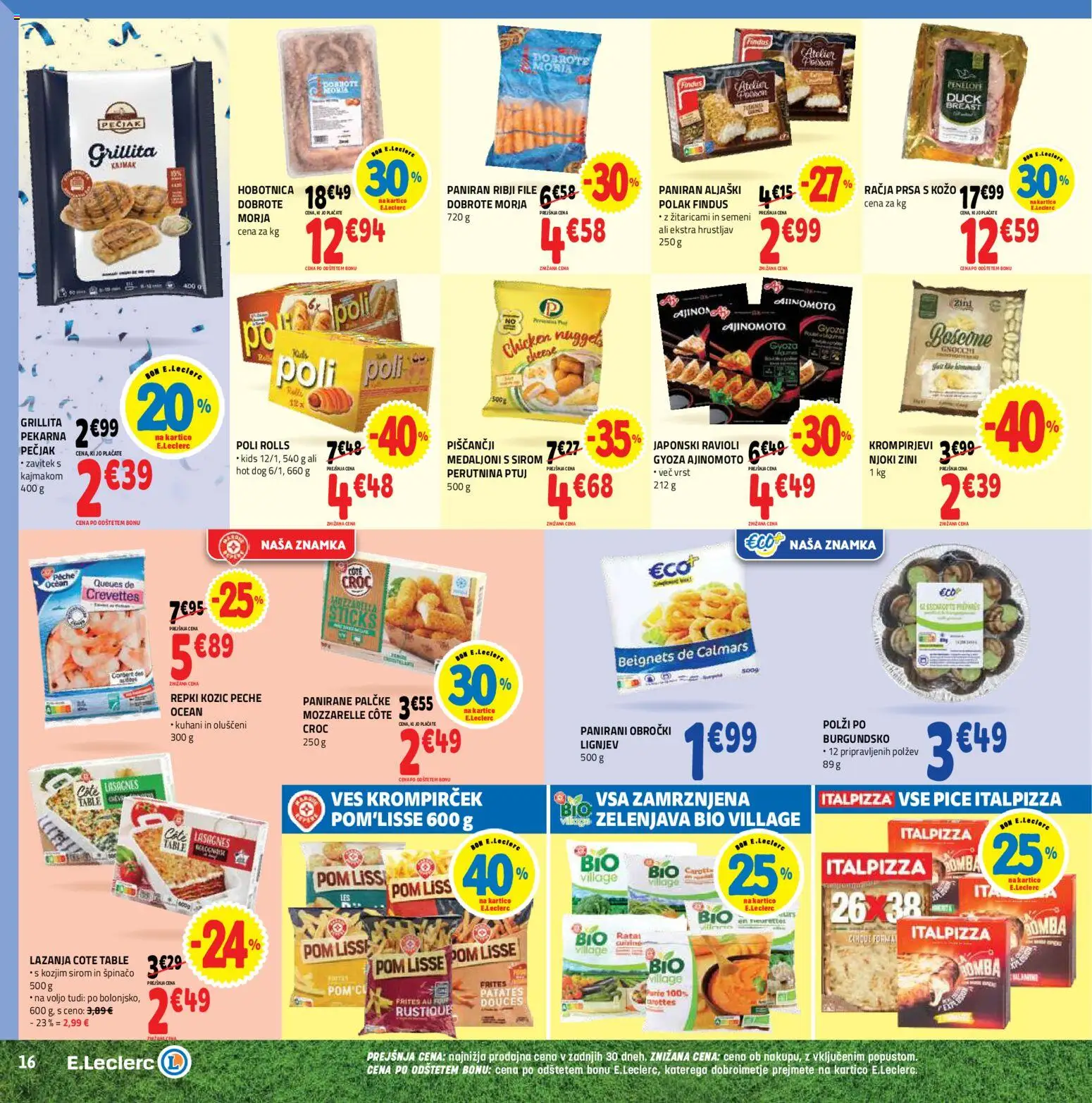 Novi E.leclerc katalog ponudbe – veljaven od 10.06.2026 | Stran: 16 | Izdelki: Hobotnica, Njoki, Lazanja, Tomate triturado