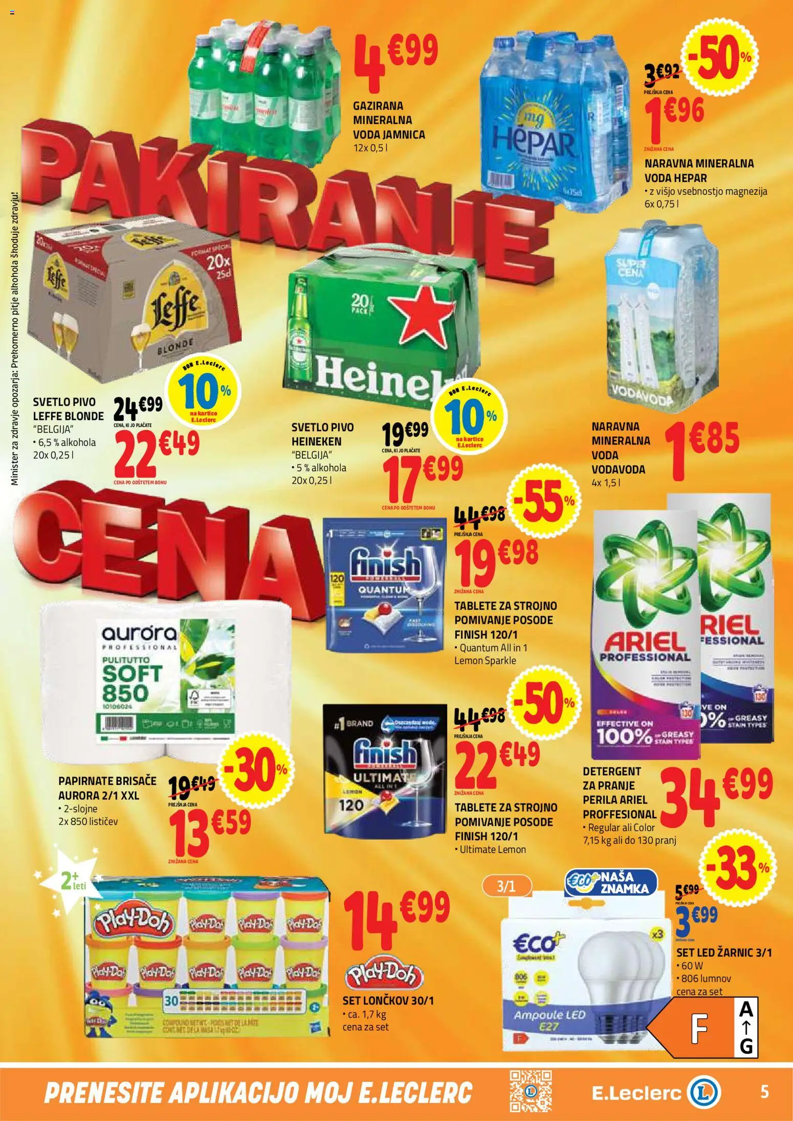 Novi E.leclerc katalog ponudbe – veljaven od 09.09.2026 | Stran: 5 | Izdelki: Heineken, Papirnate brisače, Mineralna voda, Voda