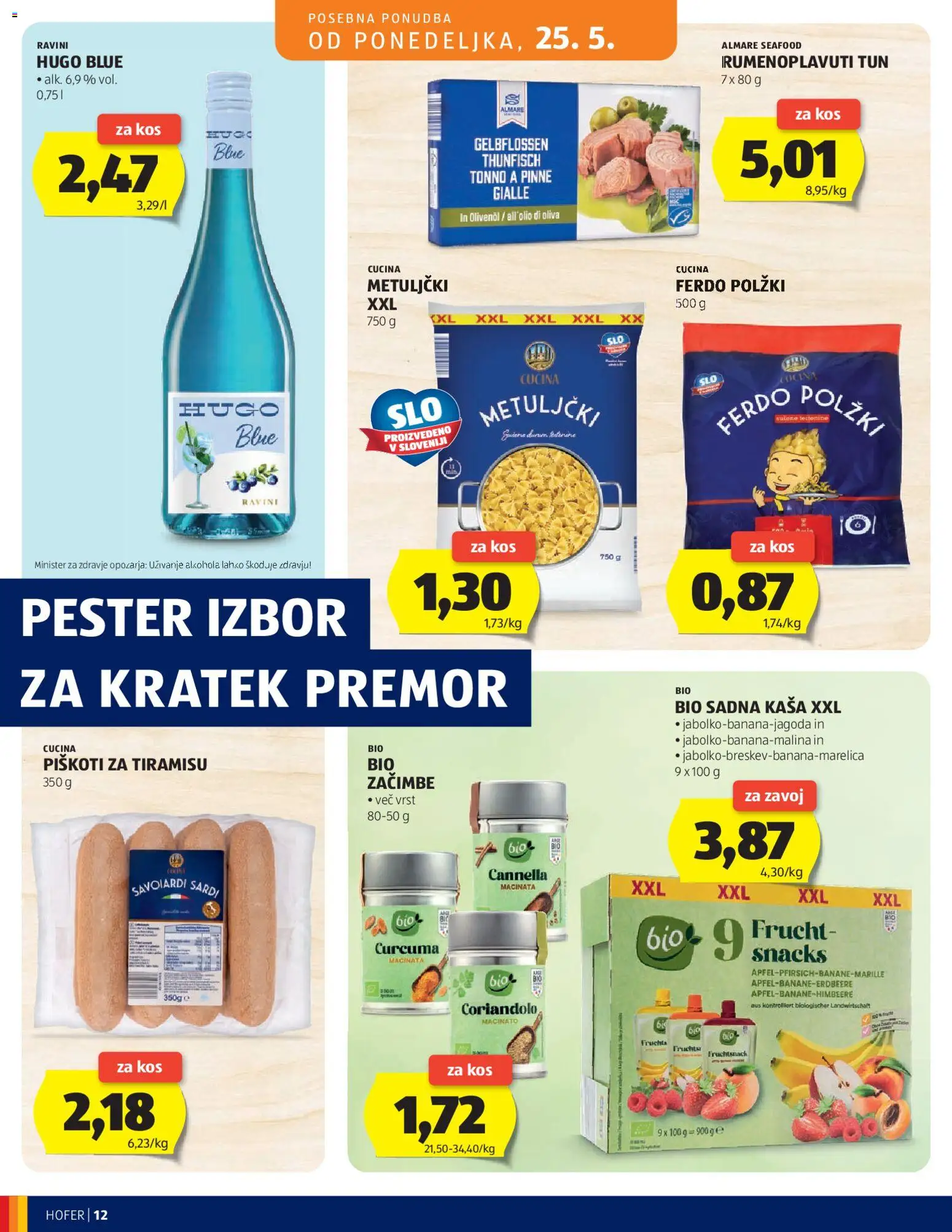 Novi Hofer katalog ponudbe – veljaven od 20.05.2026 | Stran: 12 | Izdelki: Kos, Piskoti, Zacimbe