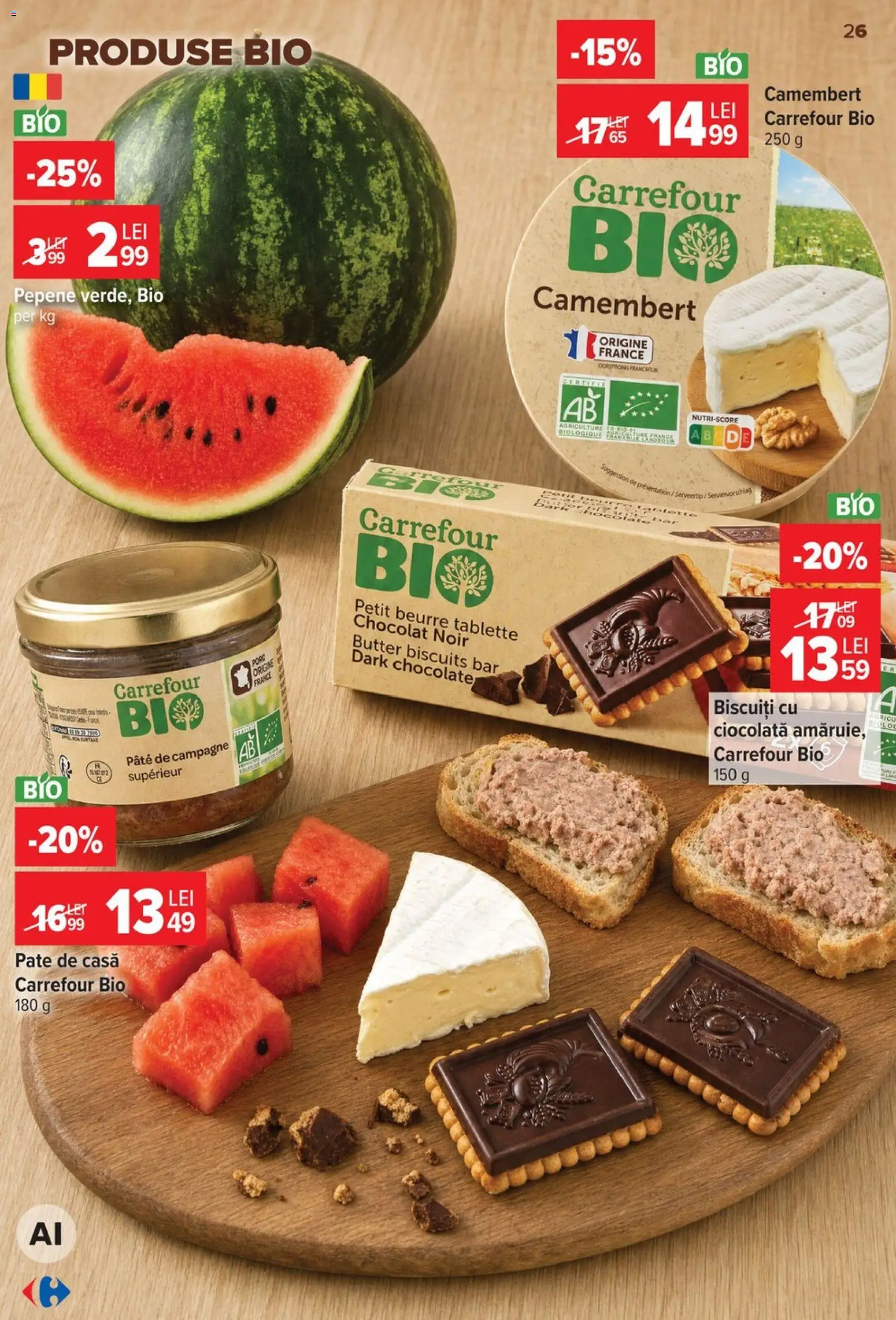 Noul catalog Carrefour – valabil de la 12.08.2026 | Pagină: 27 | Produse: Bio, Pate, Ciocolată, Biscuiți