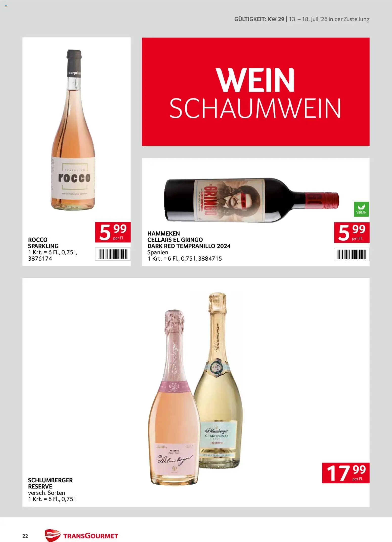 Transgourmet Zustellaktion gültig ab 13.07.2026 | Seite: 22 | Produkte: Wein
