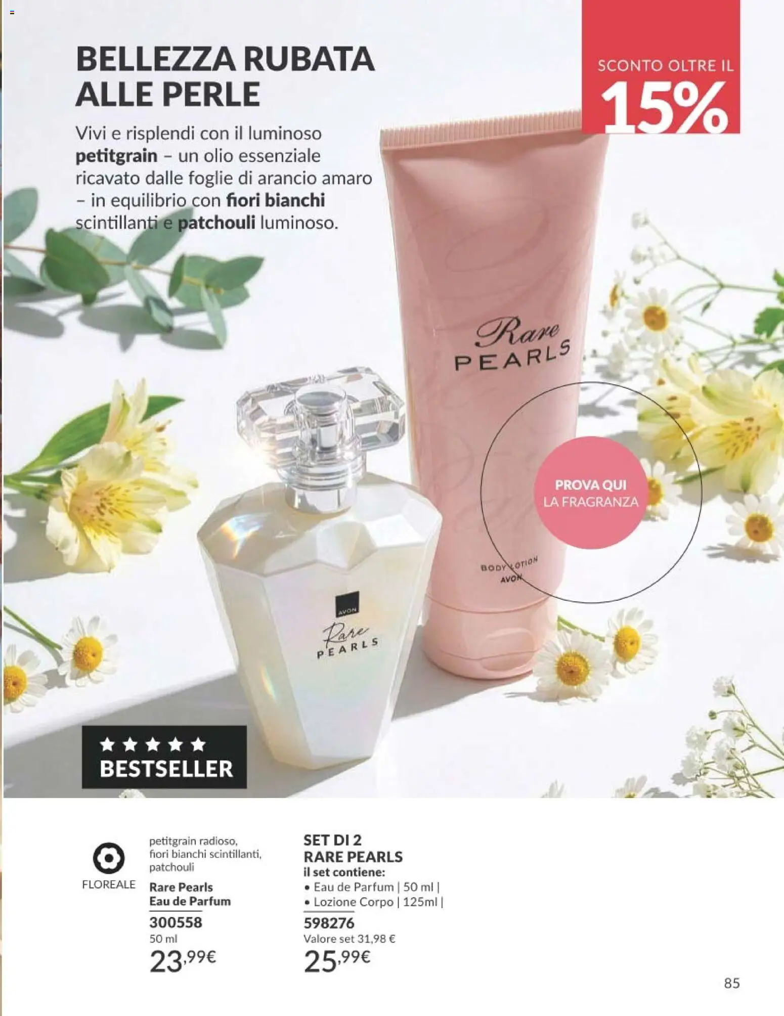 Volantino Avon del 01/08/2026 | Pagina: 85 | Prodotti: Olio, Fiori, Amaro, Fragranza