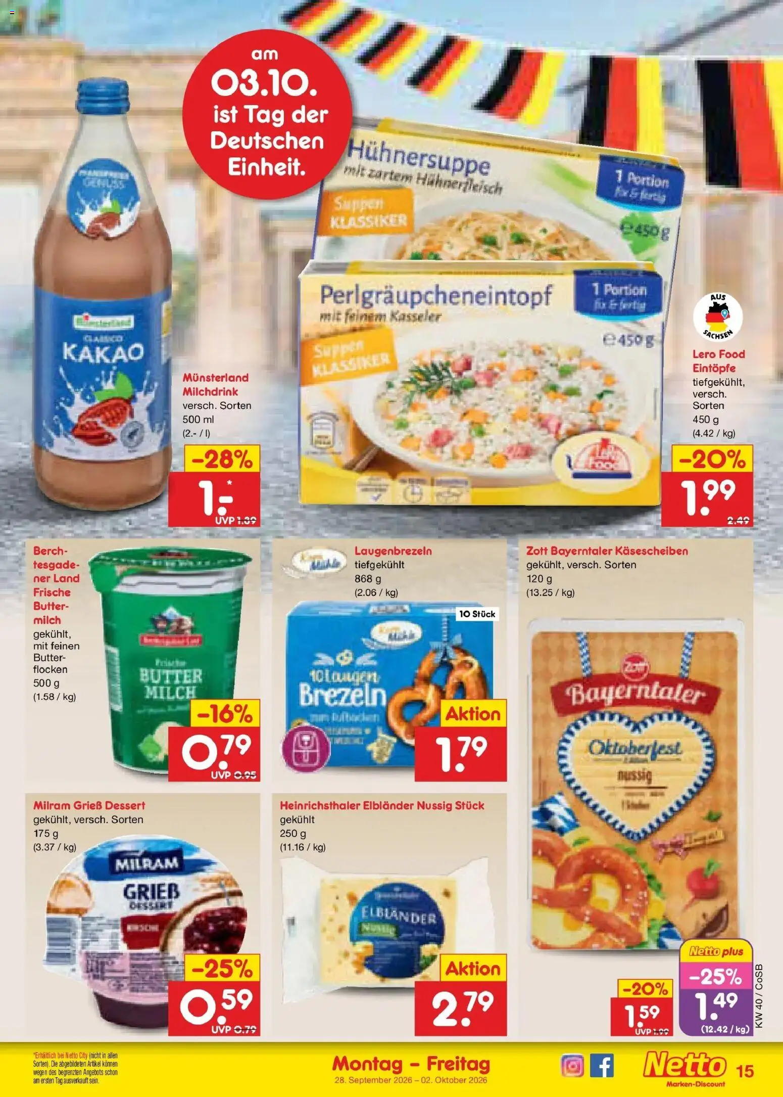 Netto Marken-Discount Prospekt Leipzig – gültig ab 28.09.2026 | Seite: 21 | Produkte: Grieß, Butter, Milram, Flocken
