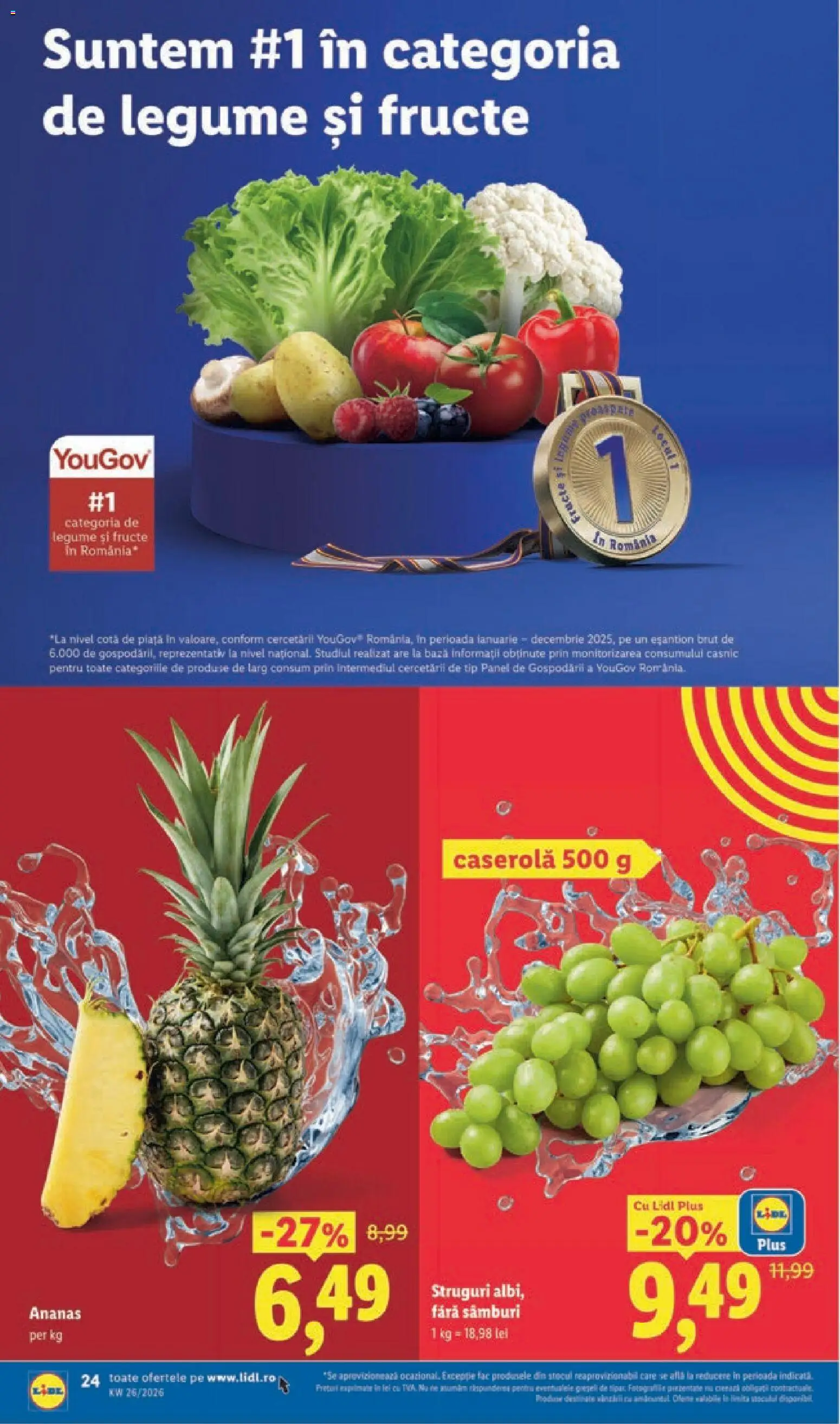 Noul catalog Lidl – valabil de la 22.06.2026 | Pagină: 24 | Produse: Struguri, Ananas, Legume, Fructe