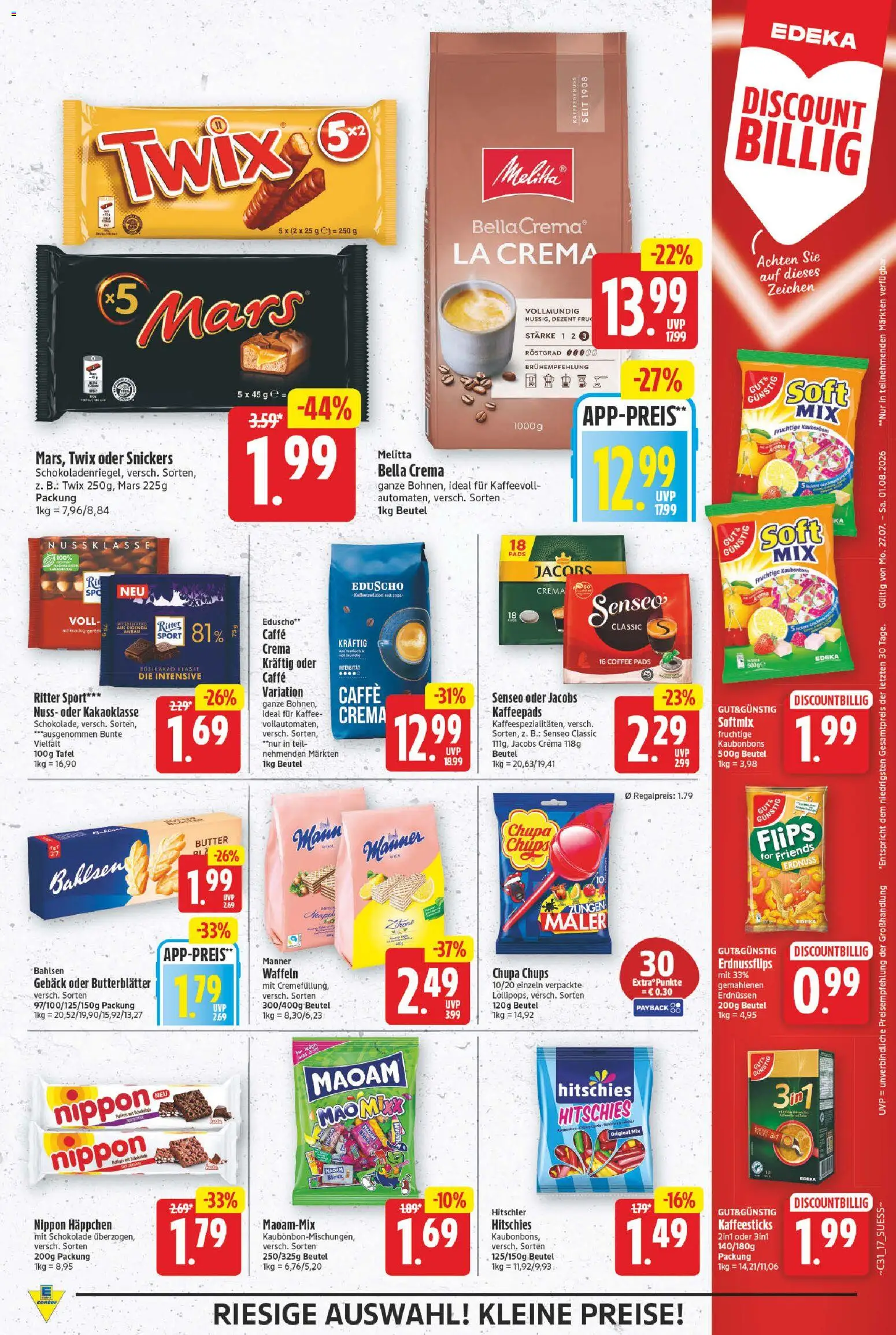 E center Prospekt – gültig ab 27.07.2026 | Seite: 17 | Produkte: Melitta, Butter, Snickers, Zitrone