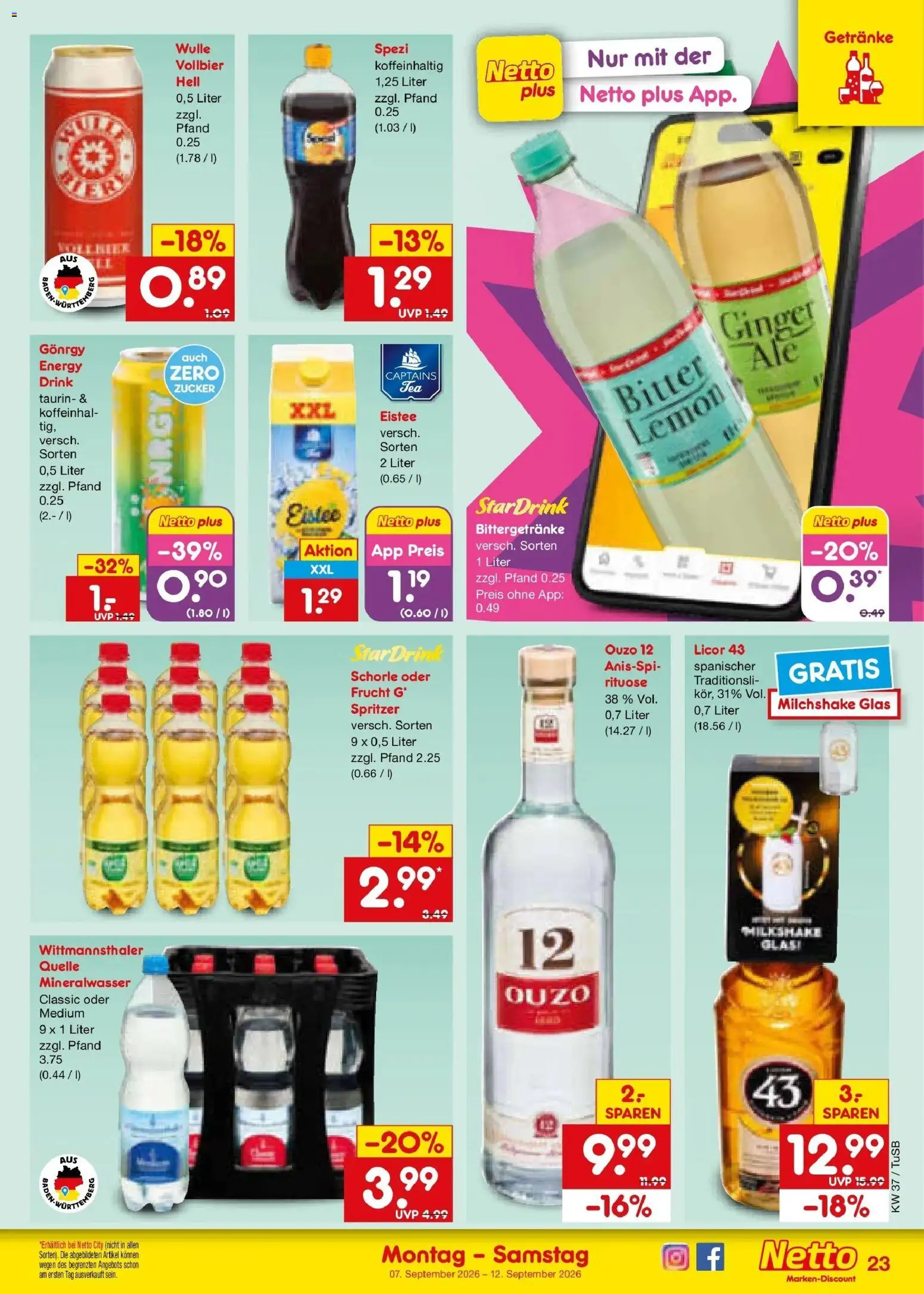 Netto Marken-Discount Prospekt Sindelfingen – gültig ab 07.09.2026 | Seite: 31 | Produkte: Ouzo 12, Ouzo, Energy, Mineralwasser