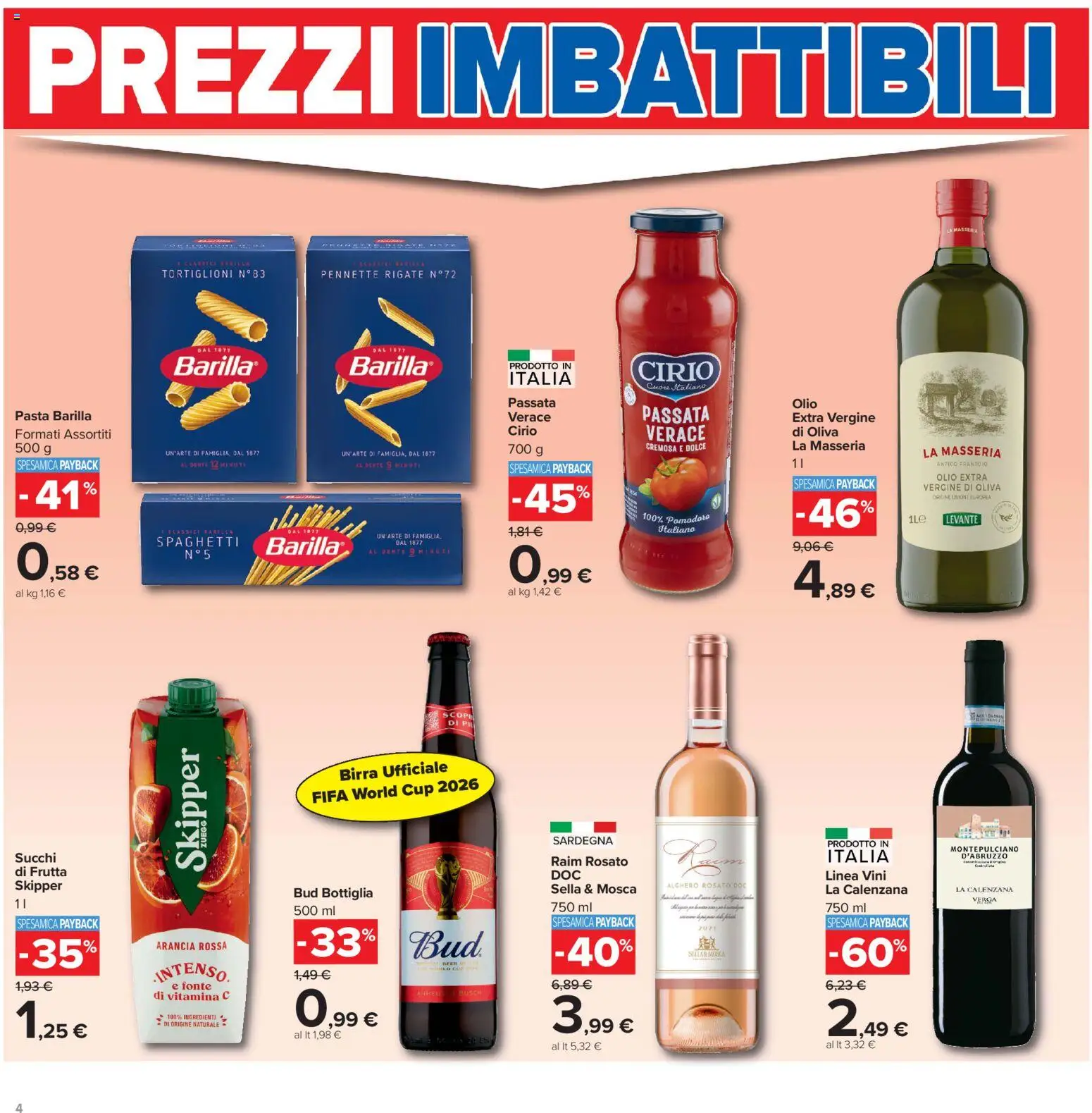 Volantino Carrefour del 16.06.2026 | Pagina: 4 | Prodotti: Olio, Pasta, Pennette, Bottiglia