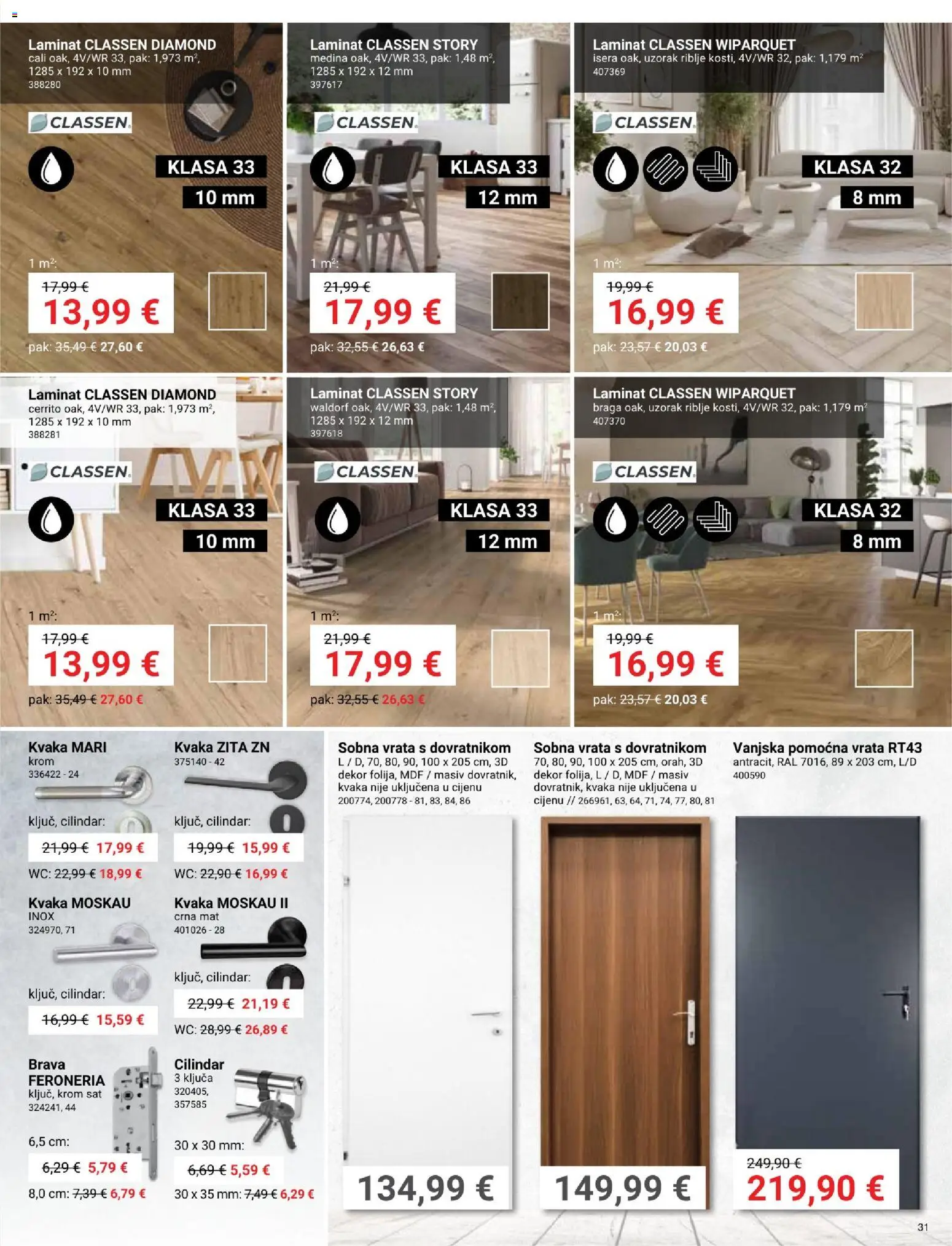 Pevex katalog | vrijedi od 03.04.2026 | Stranica: 31 | Proizvodi: Laminat, Vrata, Kvaka, Sat