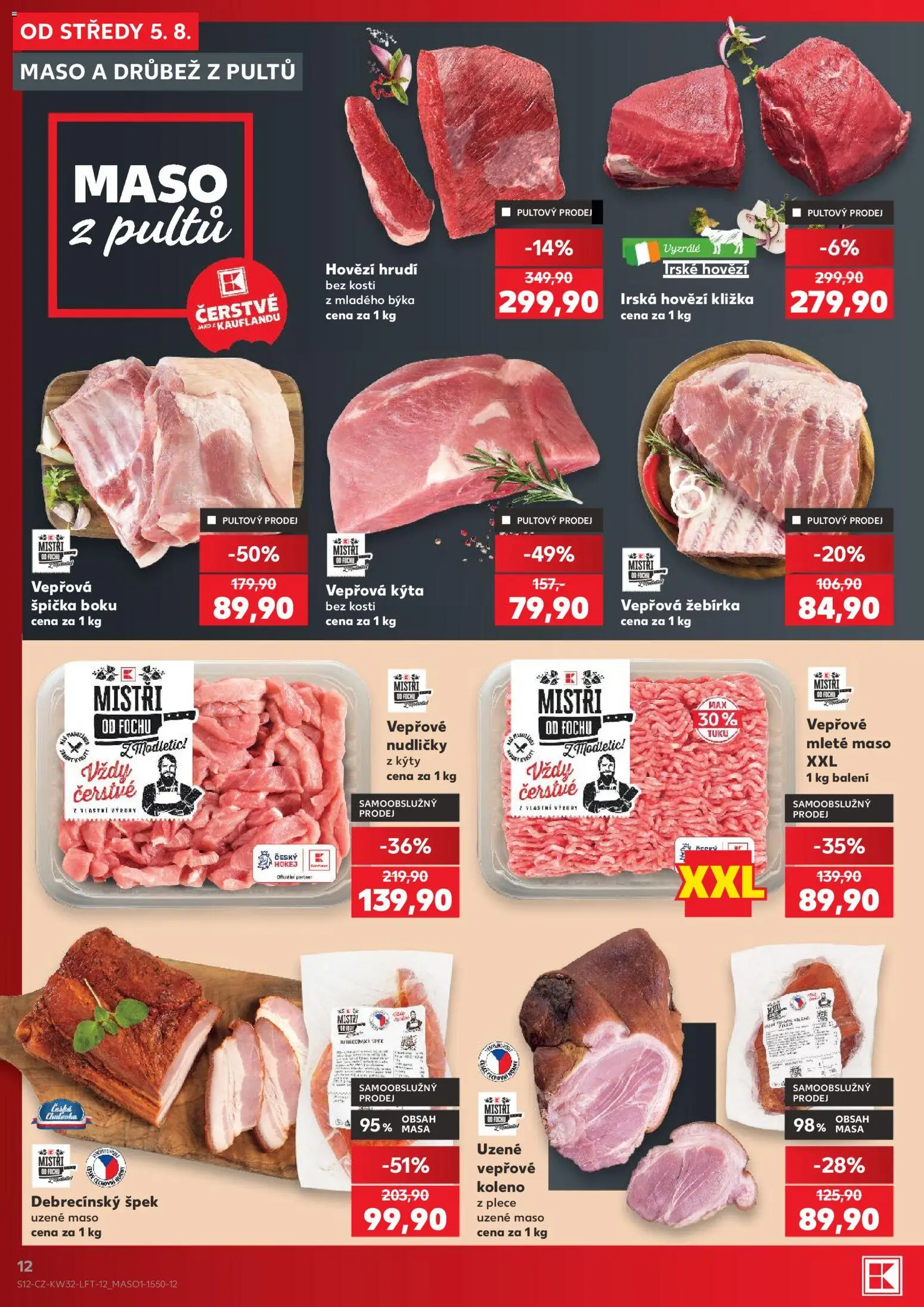 Kaufland leták od 05.08.2026 | Strana: 12 | Produkty: Vepřové koleno, Uzené maso, Maso, Uzené vepřové koleno