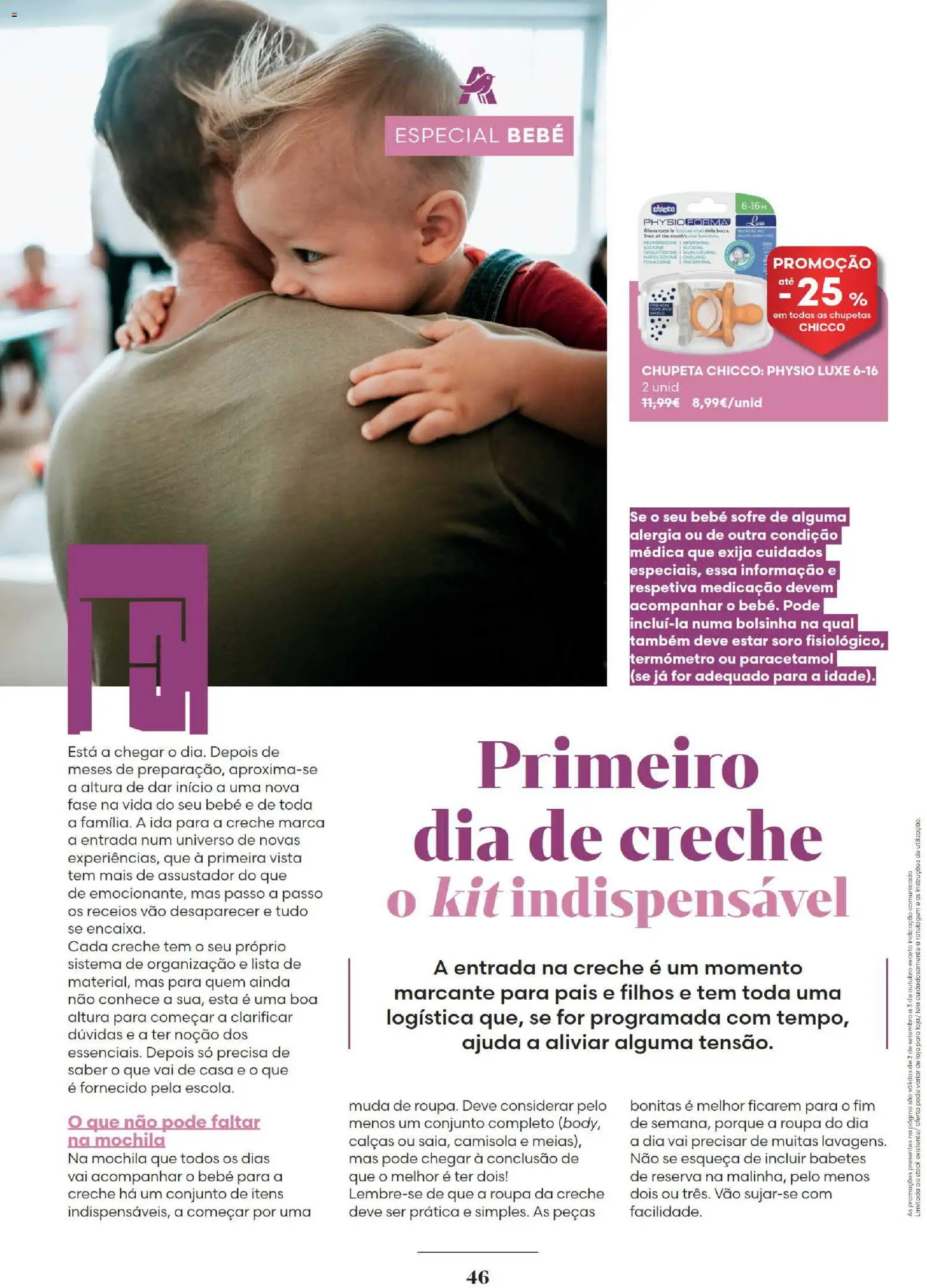 Auchan Revista Longevidade e Especial Bebe │ válido de 02/09/2026 | Página: 46 | Produtos: Mochila, Termómetro, Calças, Chupeta