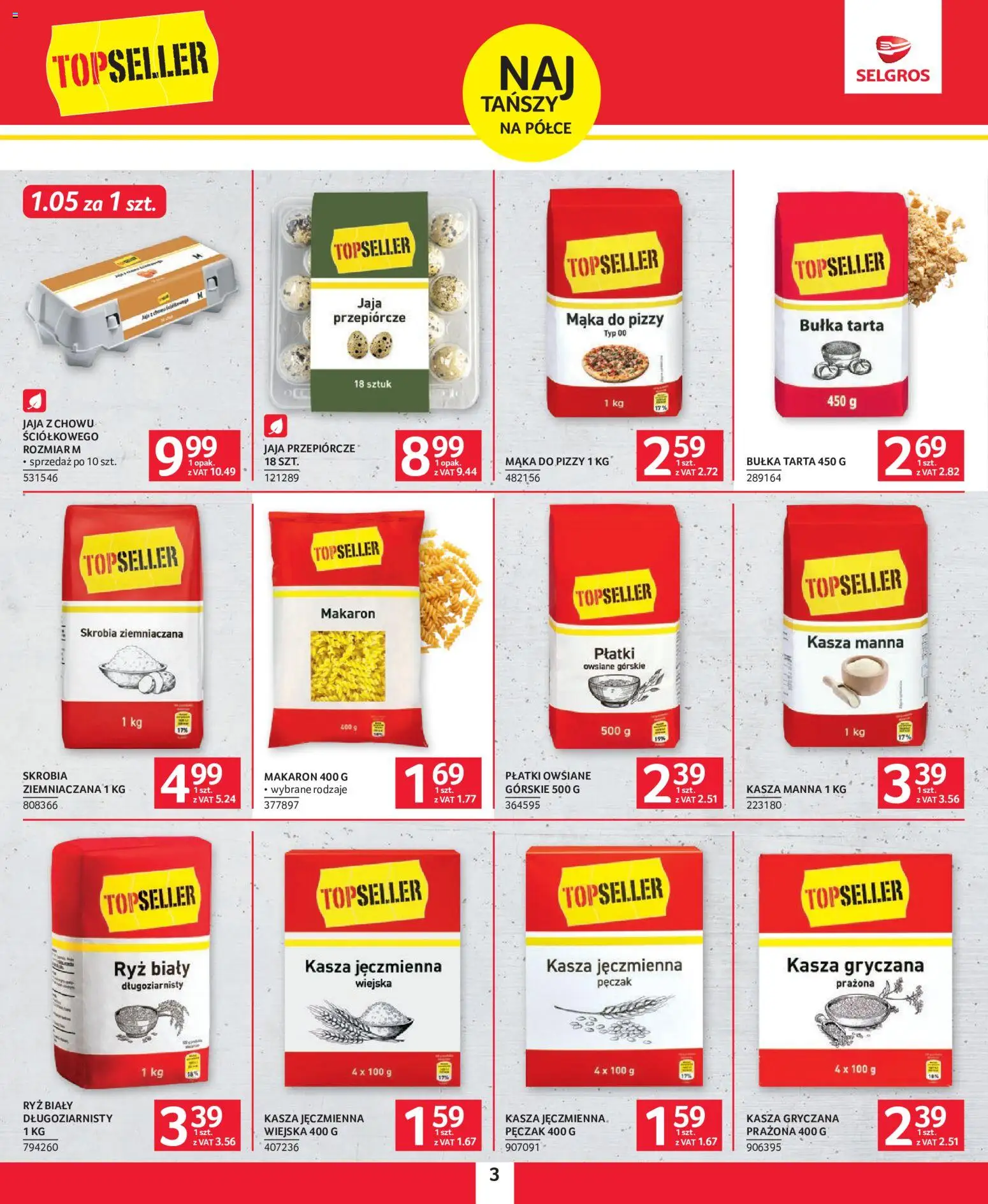 Selgros cash&carry gazetka - Topseller od 21.05.2026 | Strona: 3 | Produkty: Płatki owsiane, Kasza, Kasza manna, Bułka