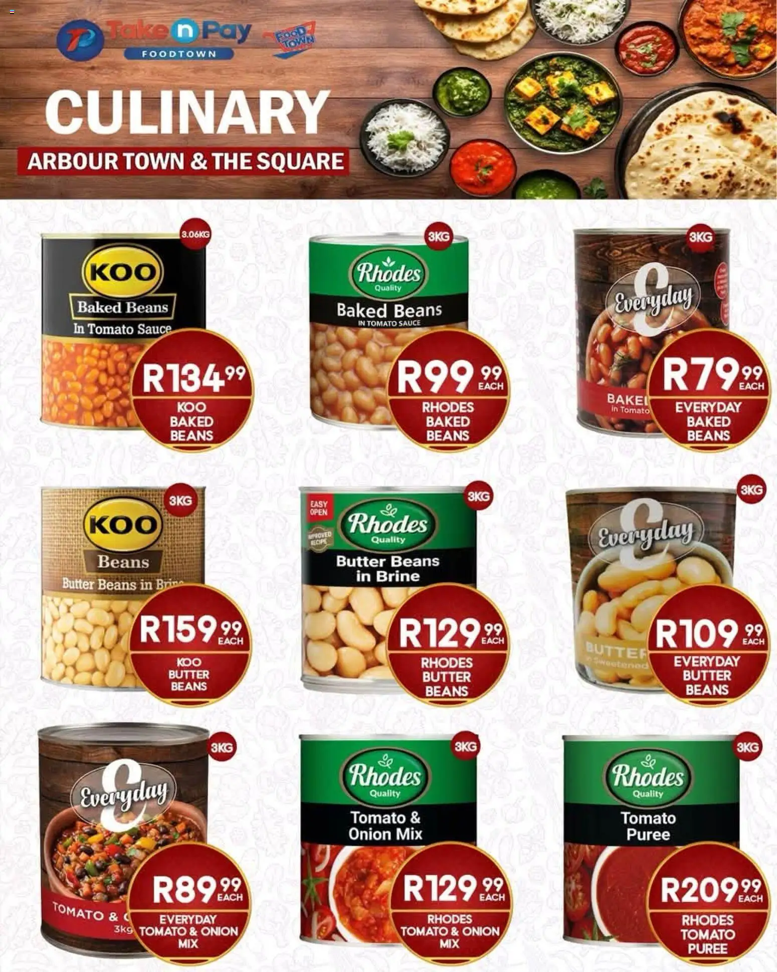 New Take n Pay catalogue – valid from 10/08/2026 | Page: 6 | Products: Beans, Butter, Tomato sauce, Onion