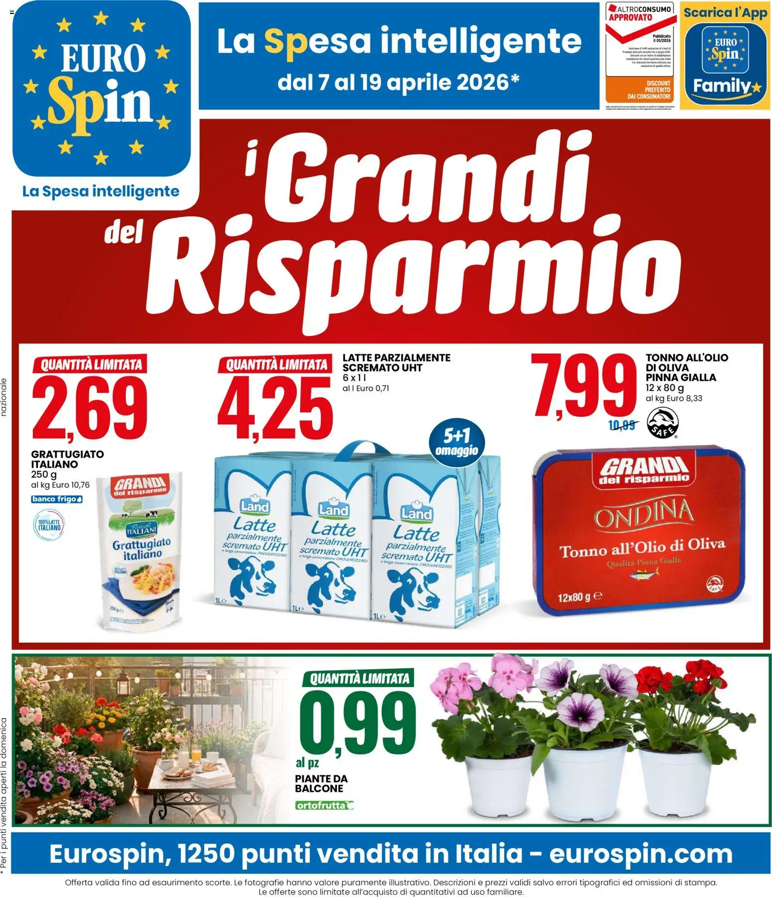 Volantino Eurospin del 07.04.2026 | Pagina: 1 | Prodotti: Latte, Top, Tonno, Latte parzialmente scremato