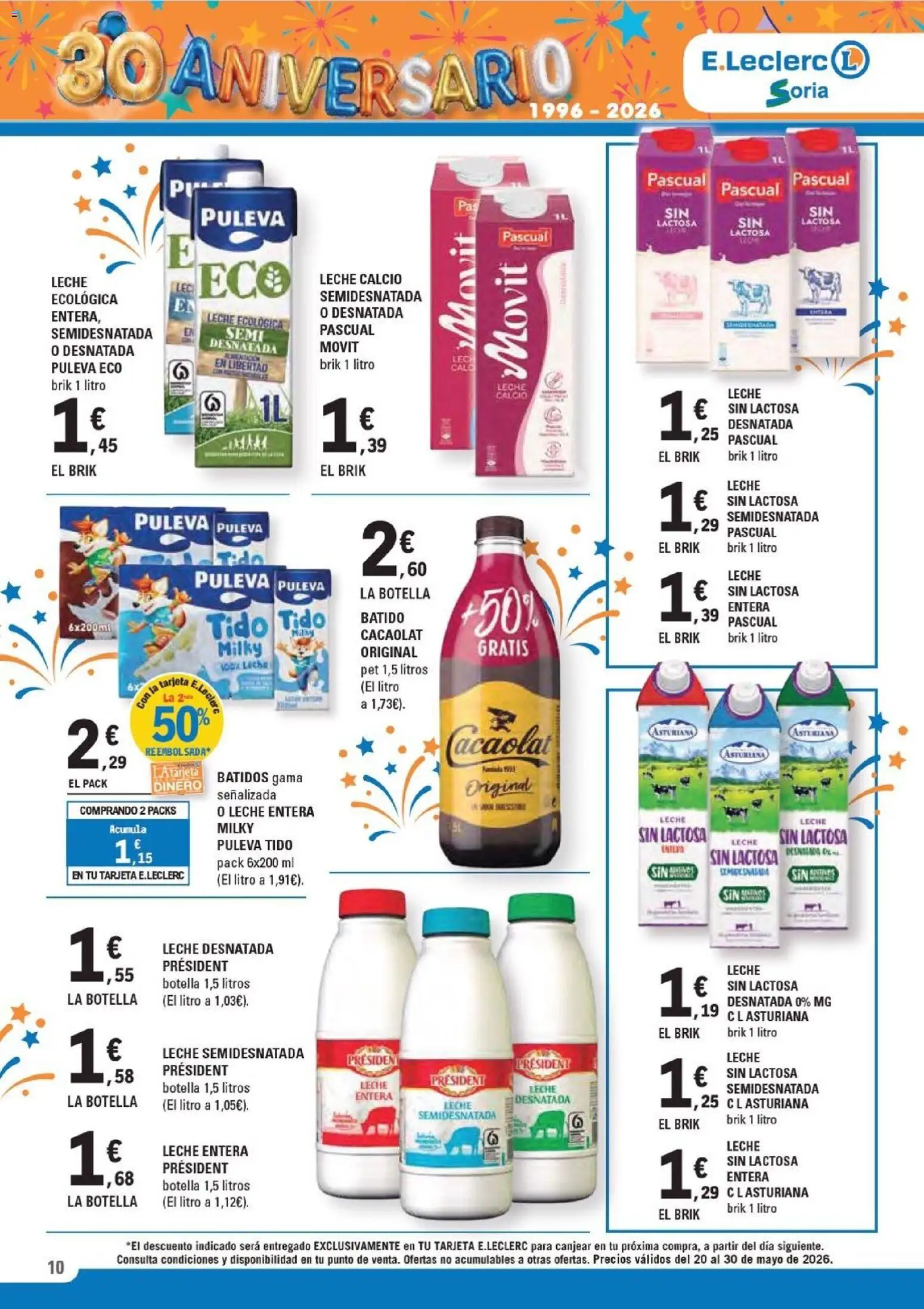 E.Leclerc Soria │ válido desde el 20.05.2026 | Página: 10 | Productos: Leche desnatada, Leche sin lactosa, Leche entera, Leche