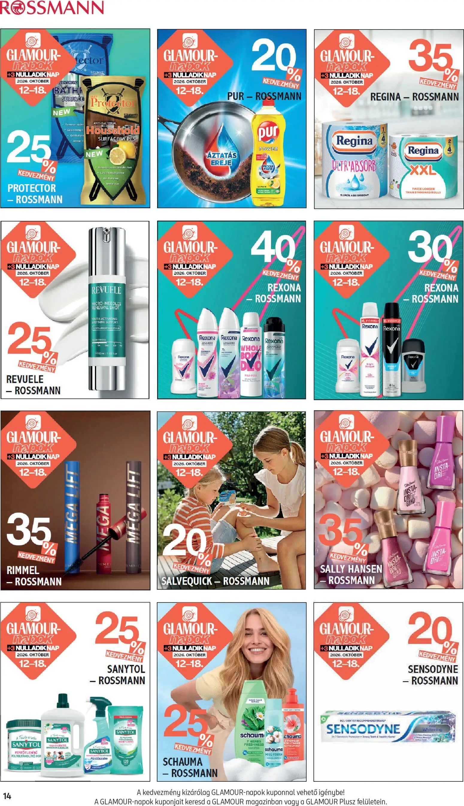 Rossmann akciós ujság - amely érvényes a következő dátumtól: 2026.10.12. | Oldal: 14 | Termékek: Rexona, Pur, Rosé, Fürdőszoba