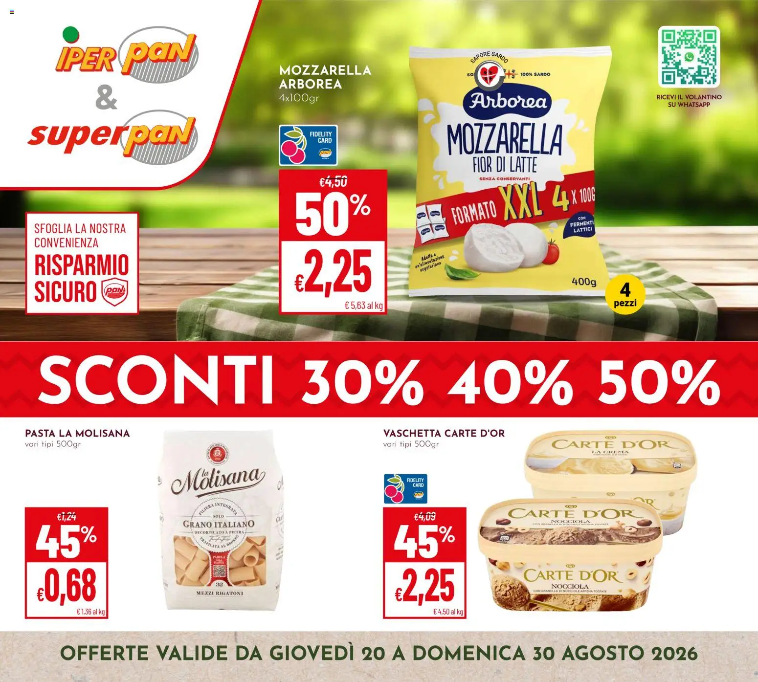 Volantino Pan del 20/08/2026 | Pagina: 1 | Prodotti: Crema, La Molisana, Mozzarella, Latte