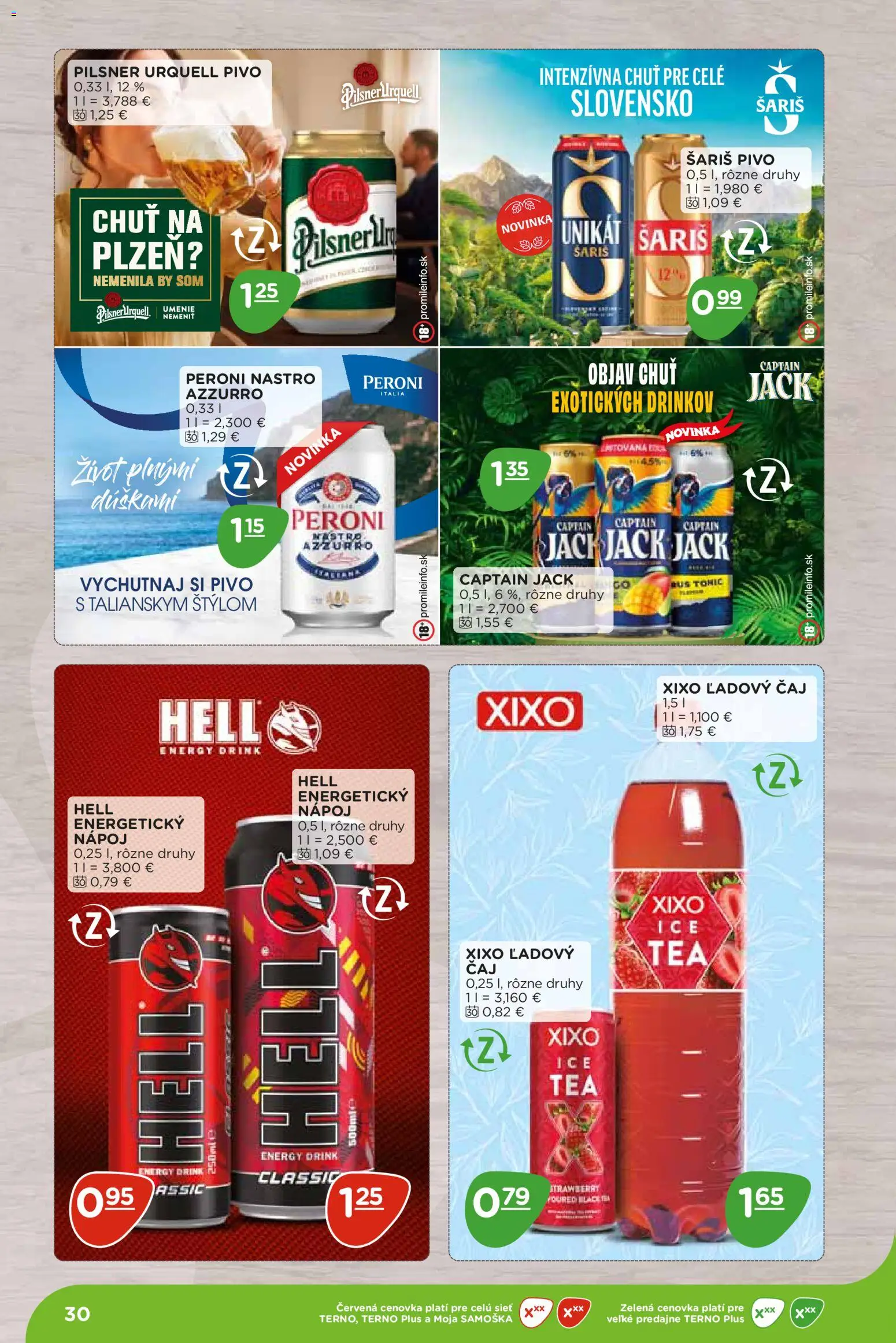 Nové Terno akcie – leták je platný od 07.09.2026 | Strana: 30 | Produkty: Pivo, Čaj, Šariš, Tonic