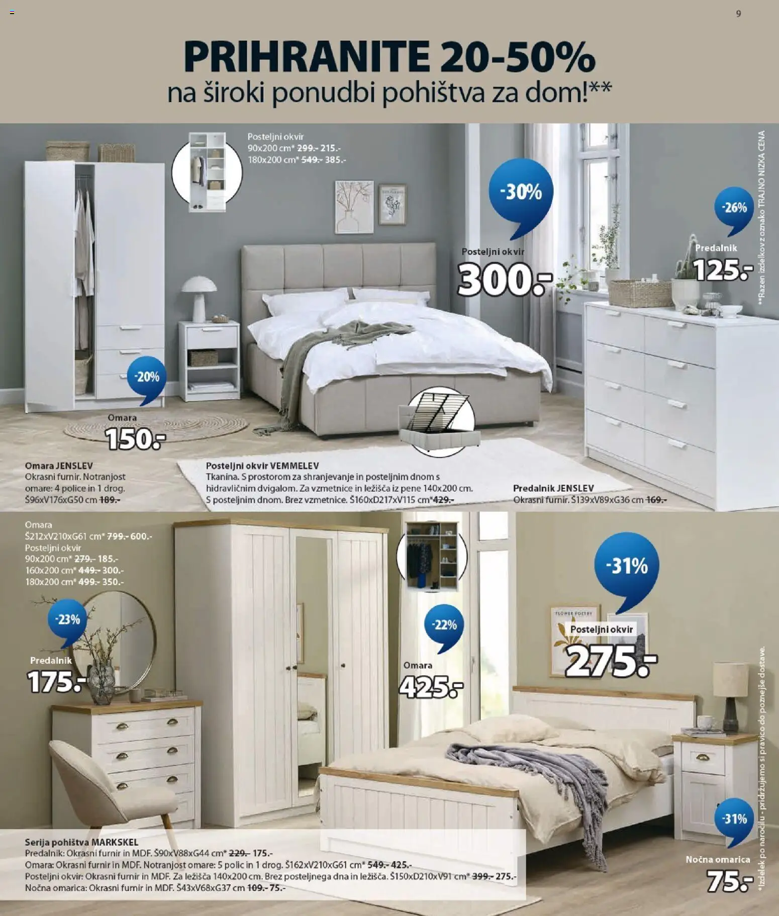 Novi JYSK katalog ponudbe – veljaven od 26.08.2026 | Stran: 9 | Izdelki: Posteljni okvir, Omara, Nocna omarica, Omarica