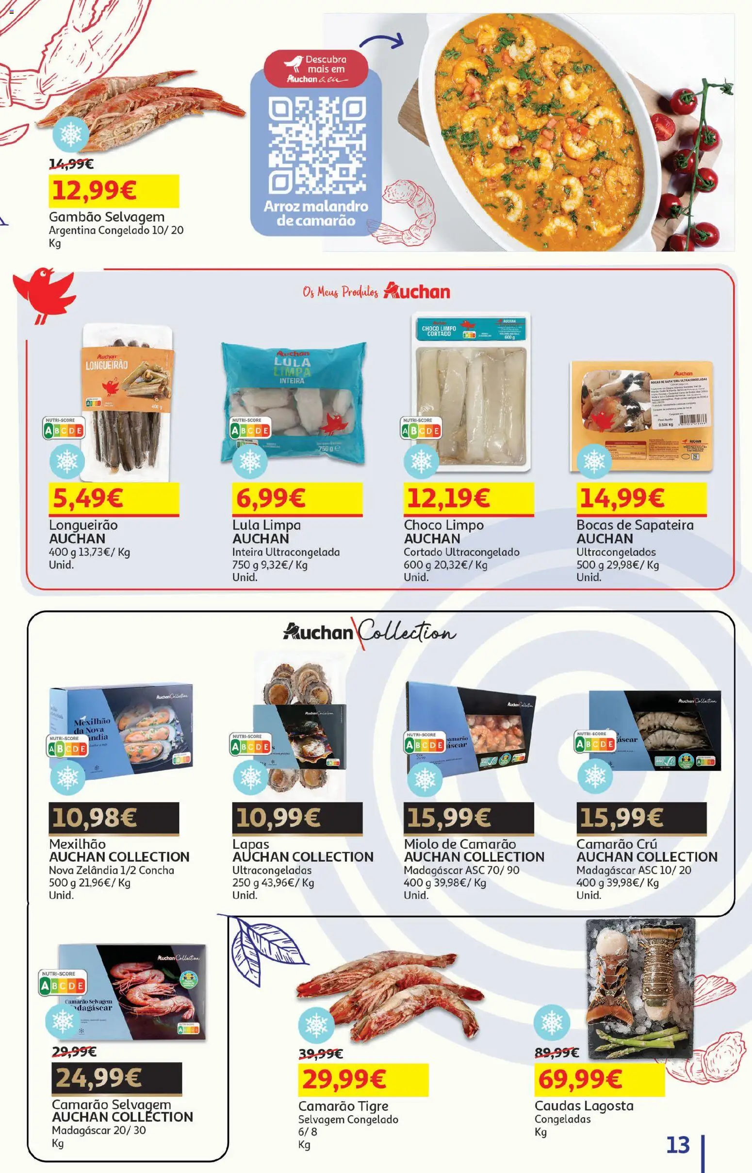 Auchan - Festa de Verão │ válido de 05/08/2026 | Página: 13 | Produtos: Lagosta, Camarão, Sapateira, Arroz