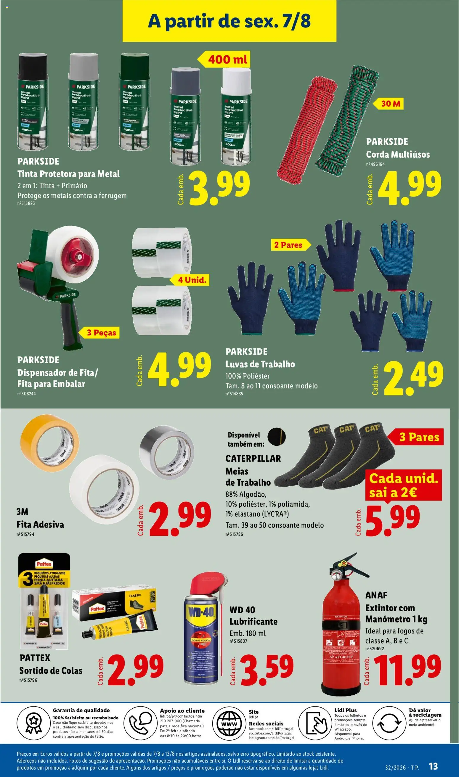 Lidl Novidades │ válido de 03/08/2026 | Página: 13 | Produtos: Luvas, Tinta, Corda, Meias