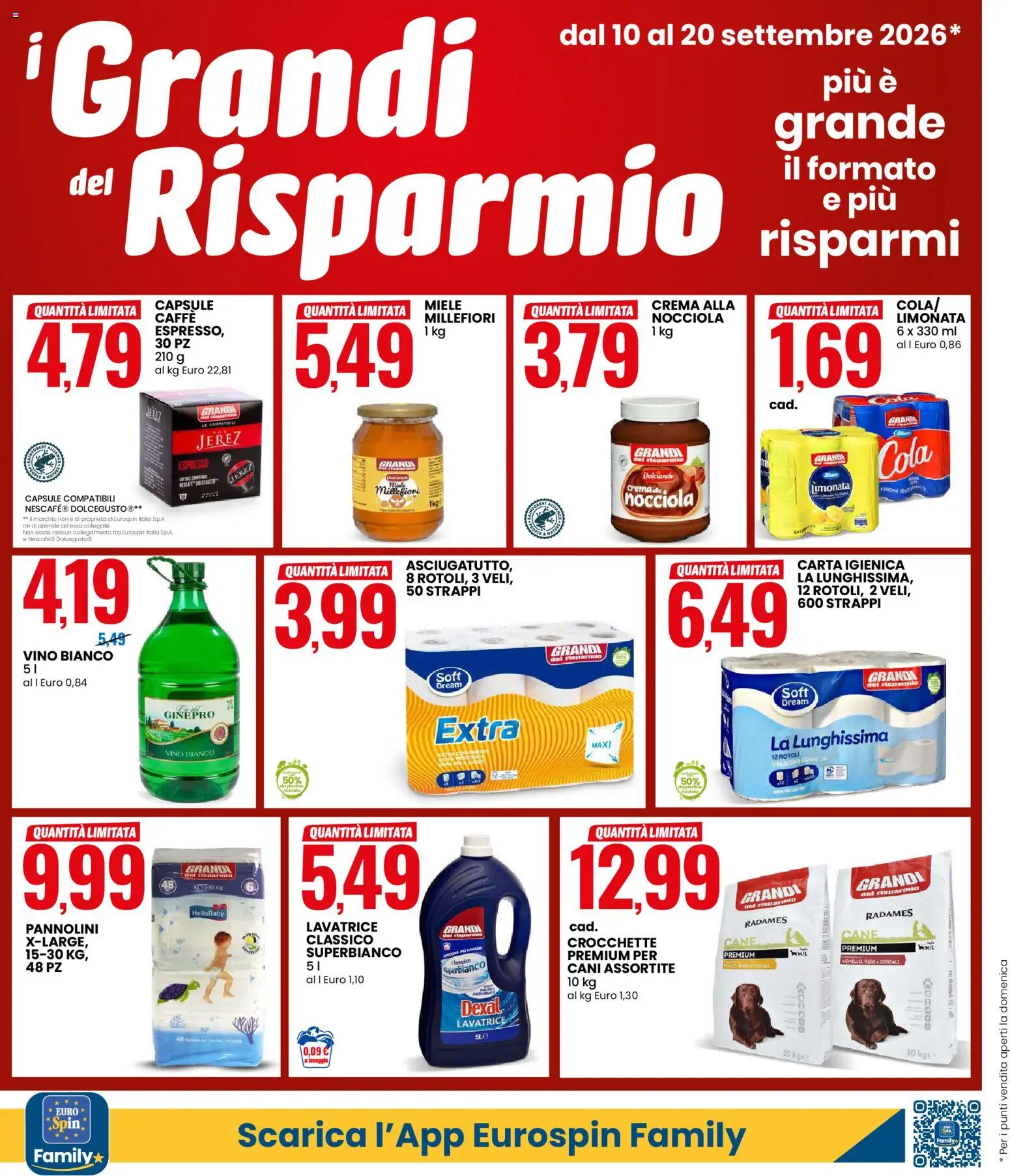 Volantino Eurospin del 10/09/2026 | Pagina: 4 | Prodotti: Caffè, Riso, Crocchette cane, Miele