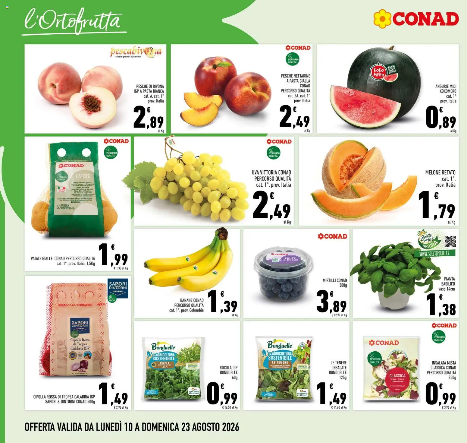 Volantino Conad del 10/08/2026 | Pagina: 2 | Prodotti: Patate, Pasta, Melone, Mirtilli