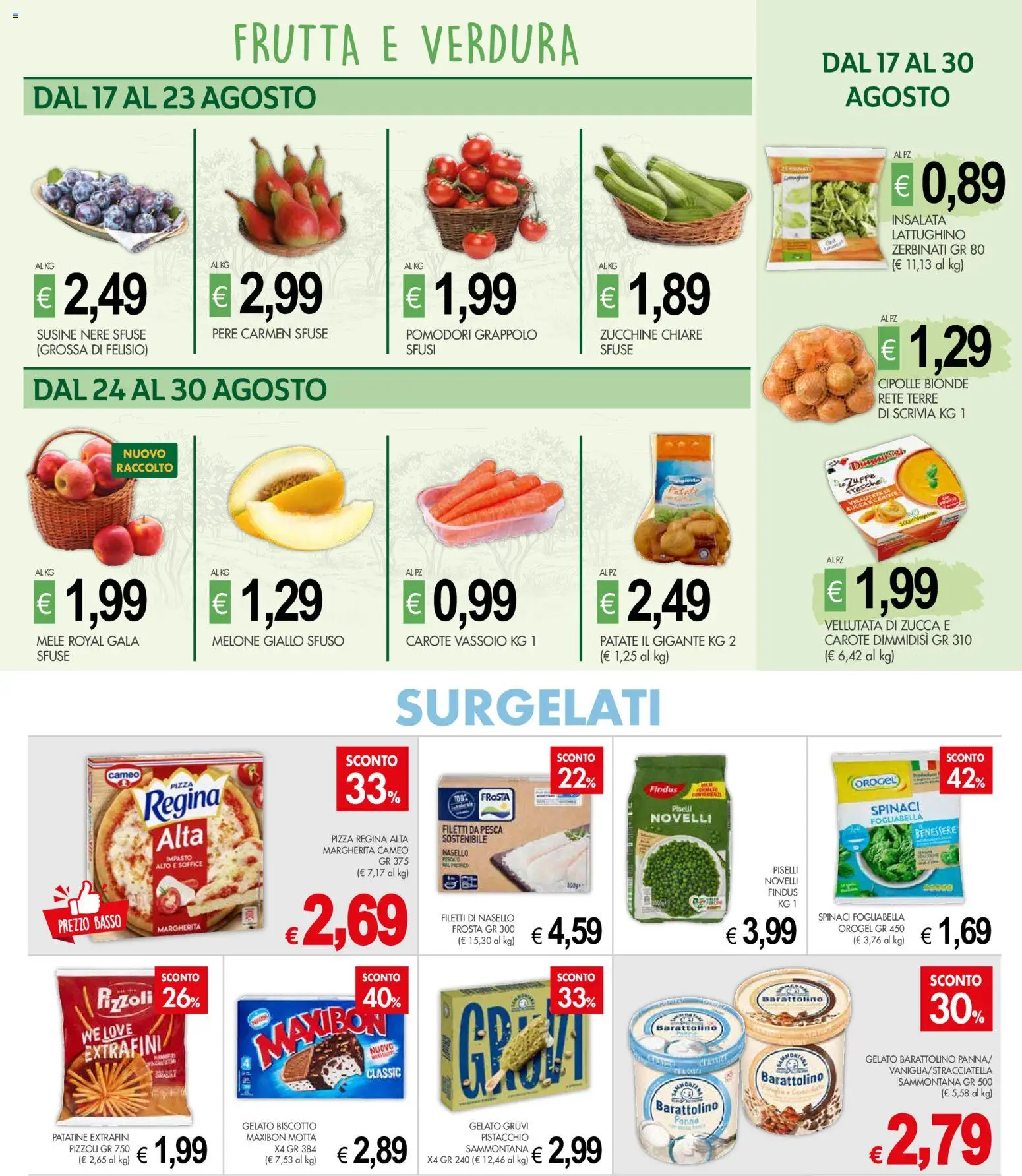 Volantino Presto Fresco del 17/08/2026 | Pagina: 4 | Prodotti: Gelato, Carote, Vassoio, Nasello