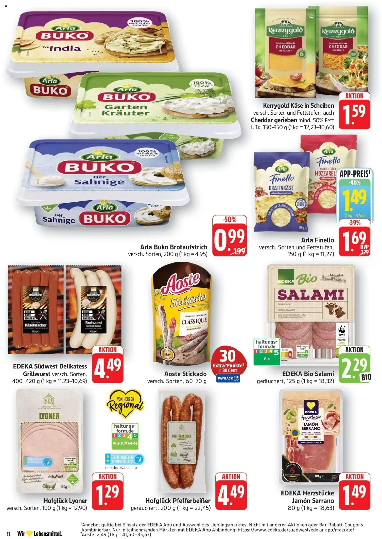Edeka Prospekt Eislingen (ab 07.09.2026) » Angebote Online | Seite: 8 | Produkte: Käse, Bratwurst, Arla buko, Salami