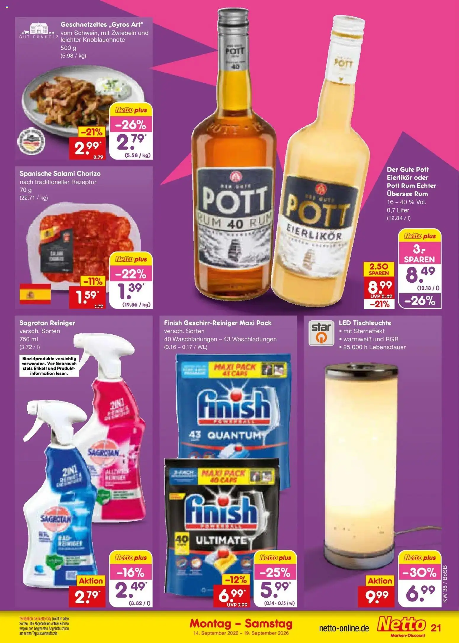 Netto Marken-Discount Prospekt Bochum – gültig ab 14.09.2026 | Seite: 31 | Produkte: Rum, Finish, Zwiebeln, Salami