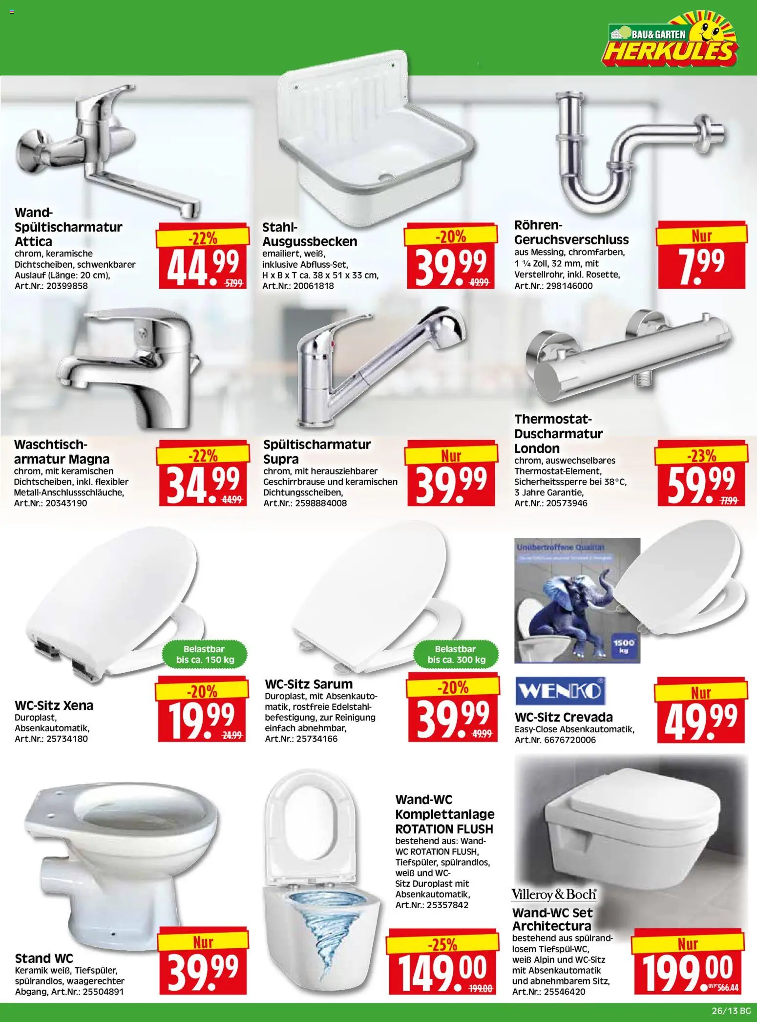 HERKULES Bau & Garten – gültig ab 22.06.2026 | Seite: 13 | Produkte: WC Sitz, Armatur, Waschtisch, Duscharmatur