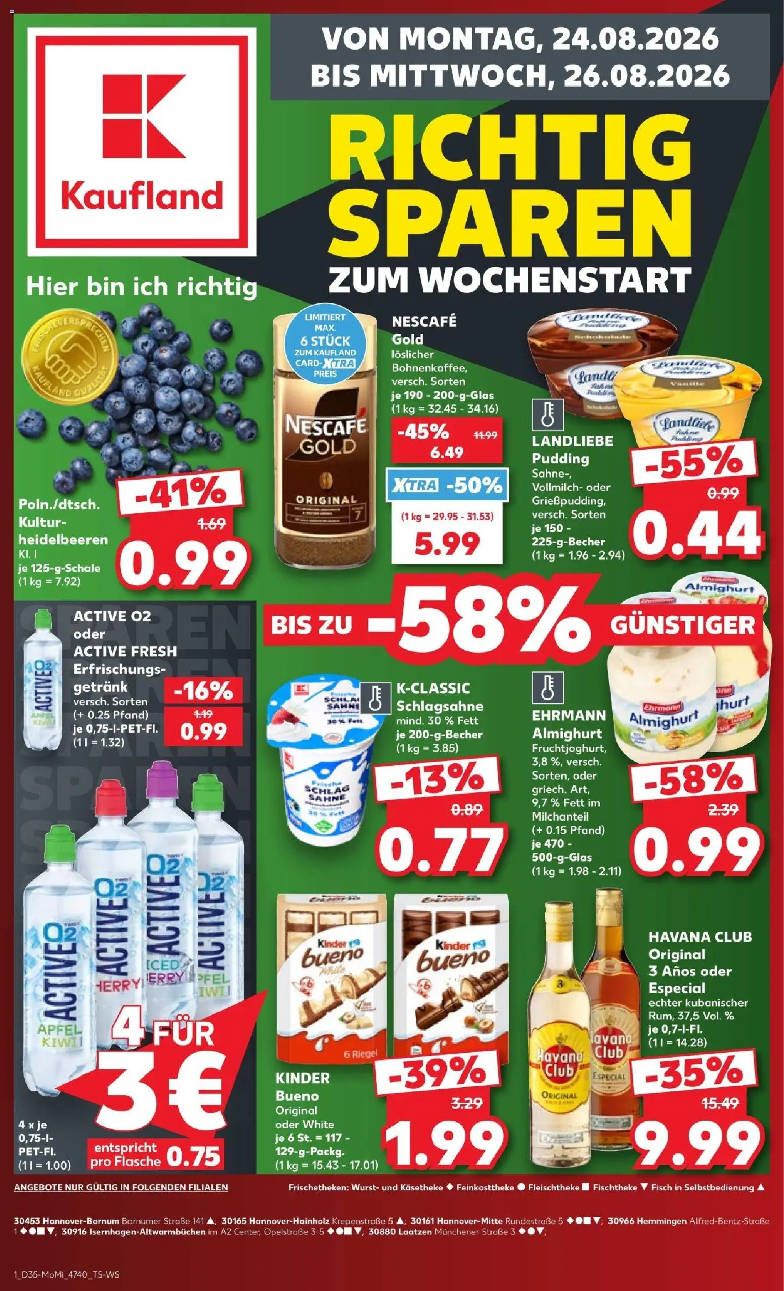 Kaufland Prospekt Hannover – gültig ab 24.08.2026 | Seite: 1 | Produkte: Havana club, Nescafe, Äpfel, Fisch