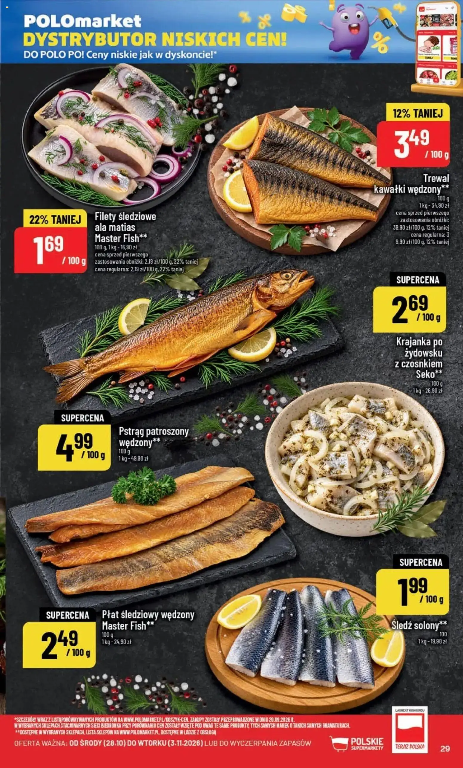 POLOmarket aktualna gazetka od 28.10.2026 | Strona: 29 | Produkty: Śledź, Pstrąg, Trewal