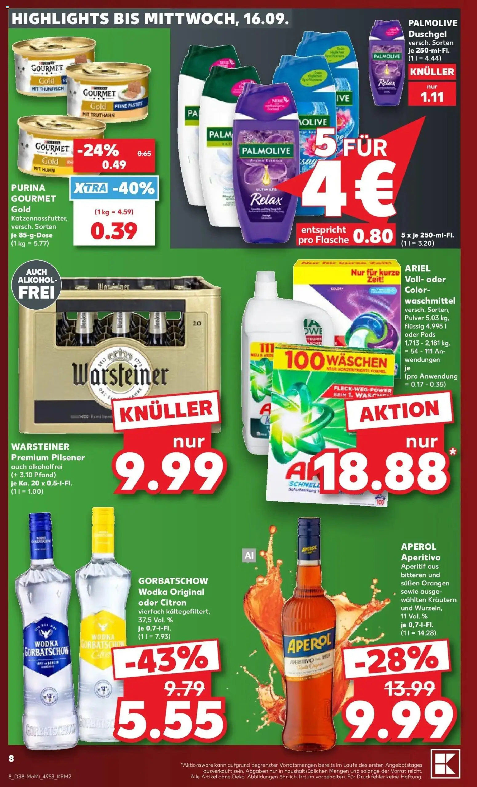 Prospekt Kaufland ab 14.09.2026 » Angebote Online zum Blättern | Seite: 8 | Produkte: Ariel, Waschmittel, Alkohol, Aperol