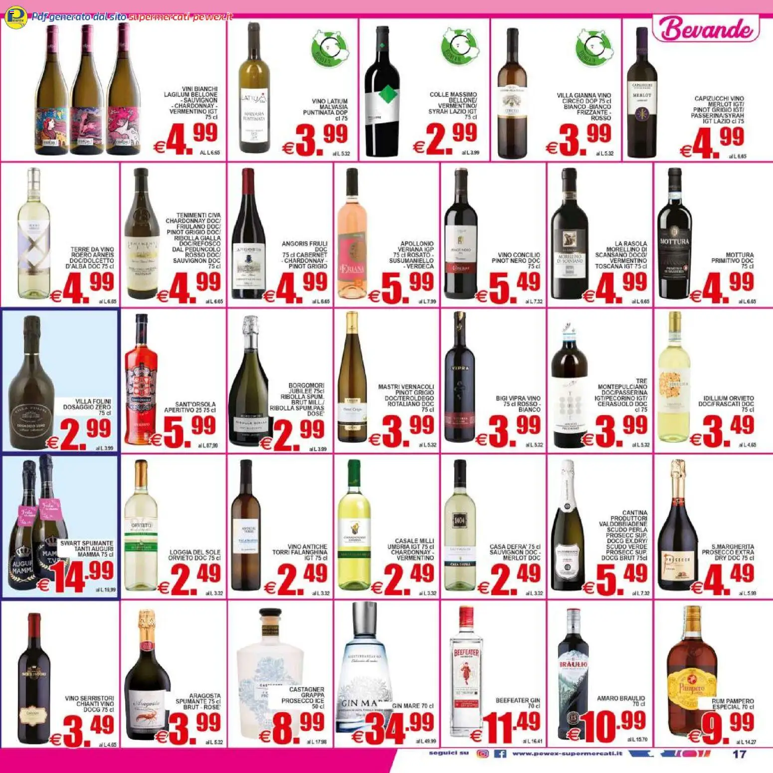 Volantino Pewex del 29.04.2026 | Pagina: 17 | Prodotti: Gin, Vino, Rum, Spumante