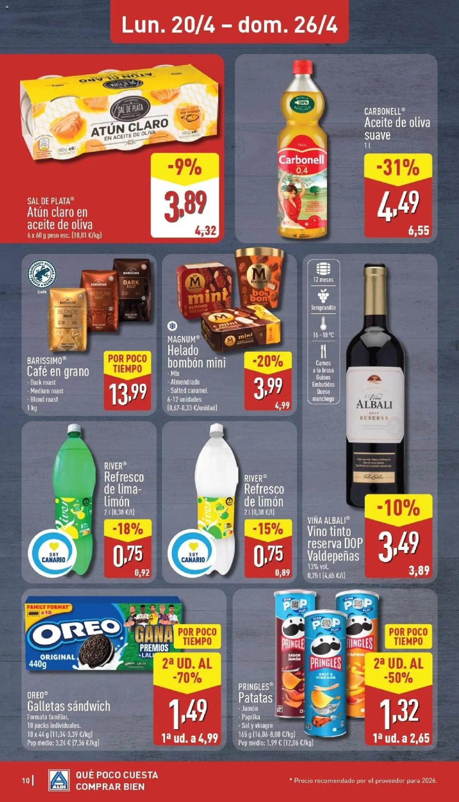 Aldi folleto Canarias │ válido desde el 20.04.2026 | Página: 10 | Productos: Helado bombón, Queso, Galletas, Atún claro