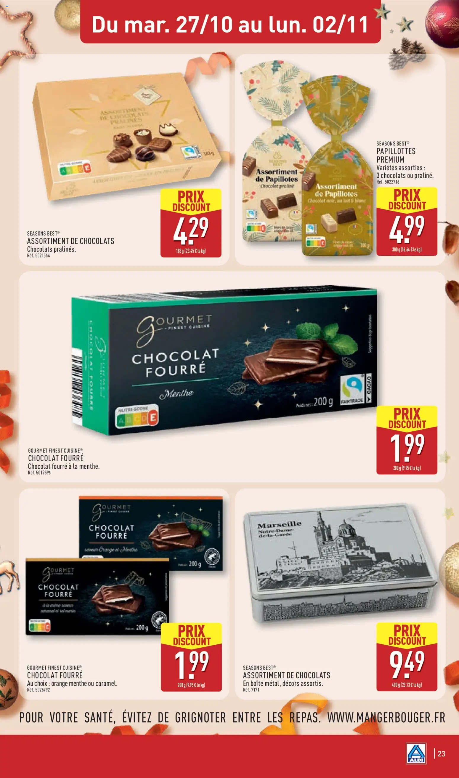 {H1} | Page: 27 | Produits: Cacao, Menthe, Orange, Assortiment de chocolats