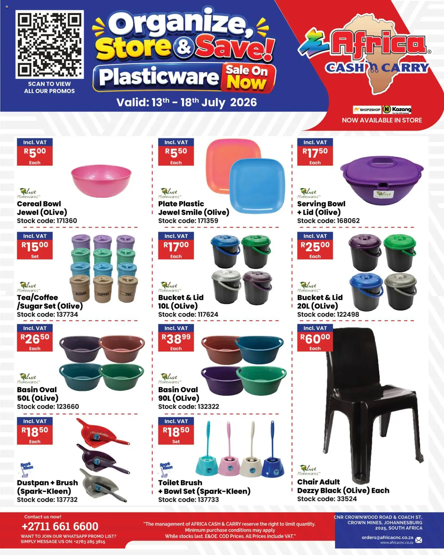 New Africa Cash & Carry catalogue – valid from 13/07/2026 | Page: 1 | Products: Bowl, Coffee, Brush, Sugar