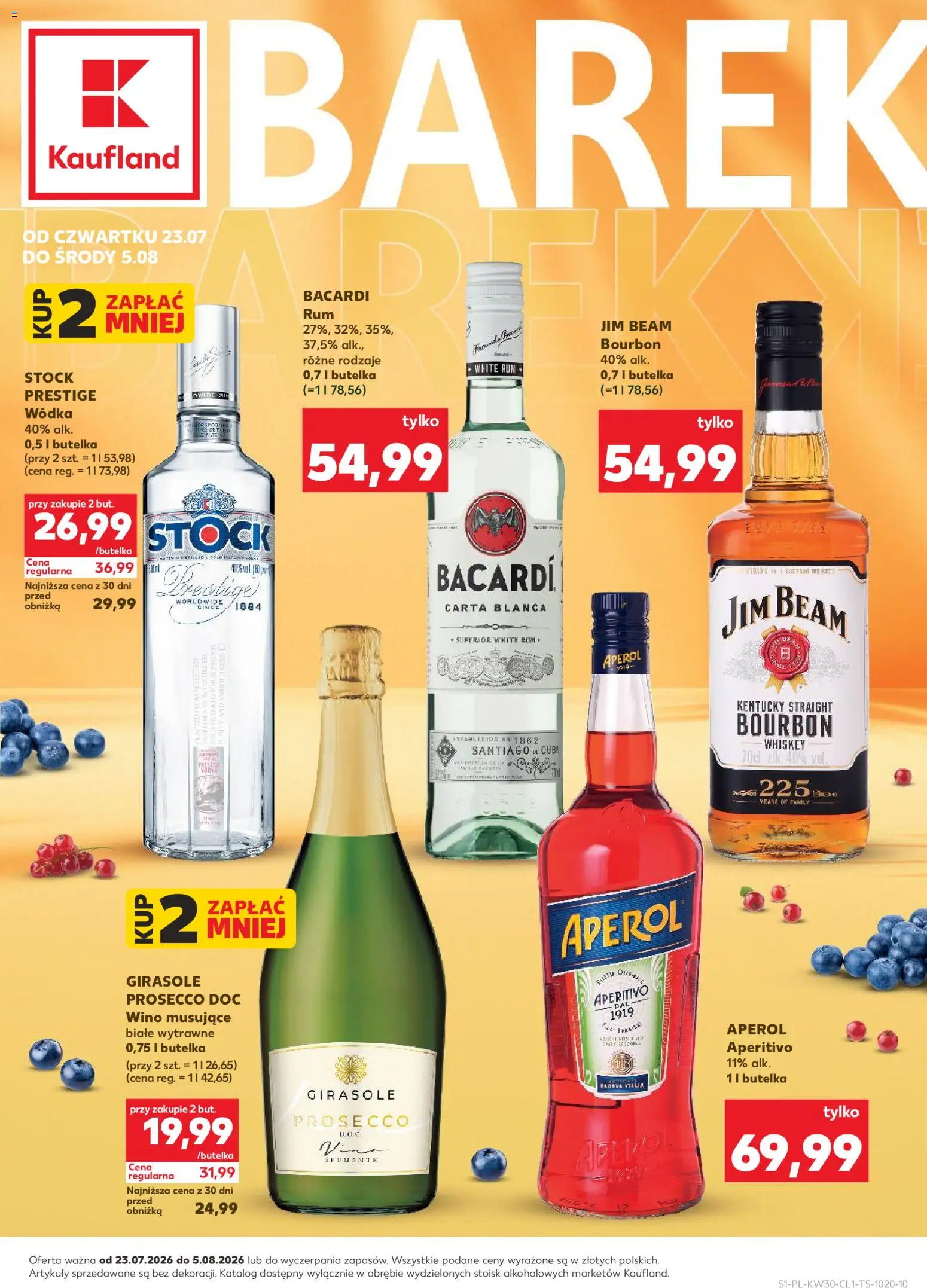 Kaufland Polsko leták - Barek od 23.07.2026 | Strana: 1 | Produkty: Prosecco, Bourbon, Aperol, Prosecco DOC