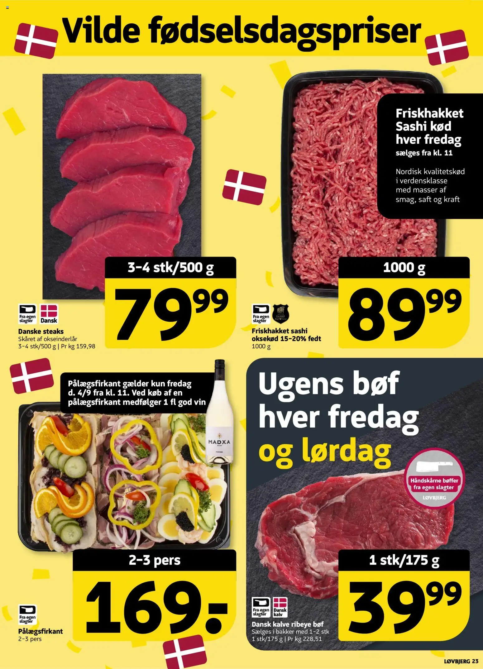 Løvbjerg tilbudsavis – gyldig fra 04/09/2026 | Side: 23 | Produkter: Vin, Bøffer, Oksekød, Okseinderlår