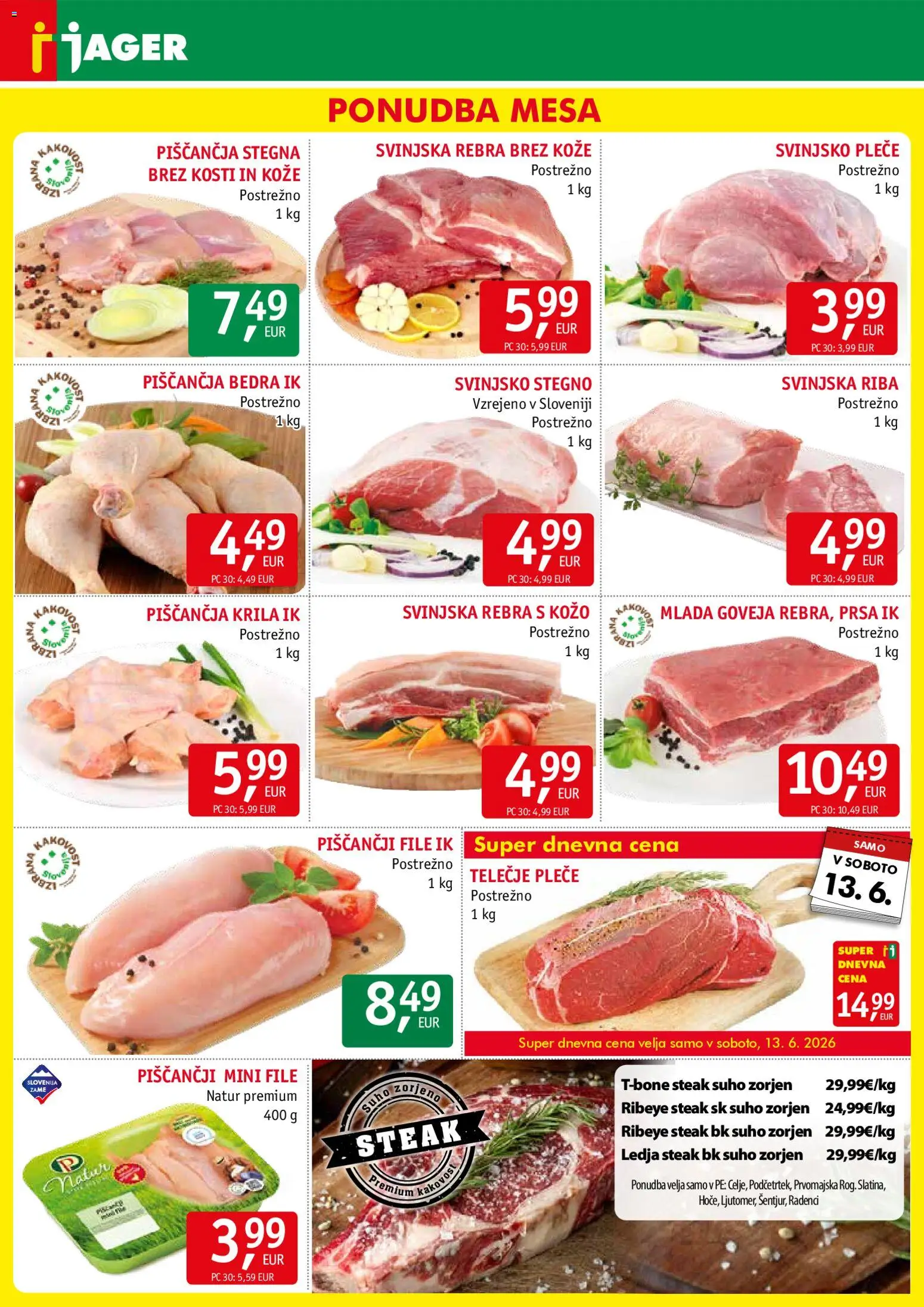 Novi Jager katalog ponudbe – veljaven od 10.06.2026 | Stran: 3 | Izdelki: Piščančja bedra, Piščančja krila, Riba