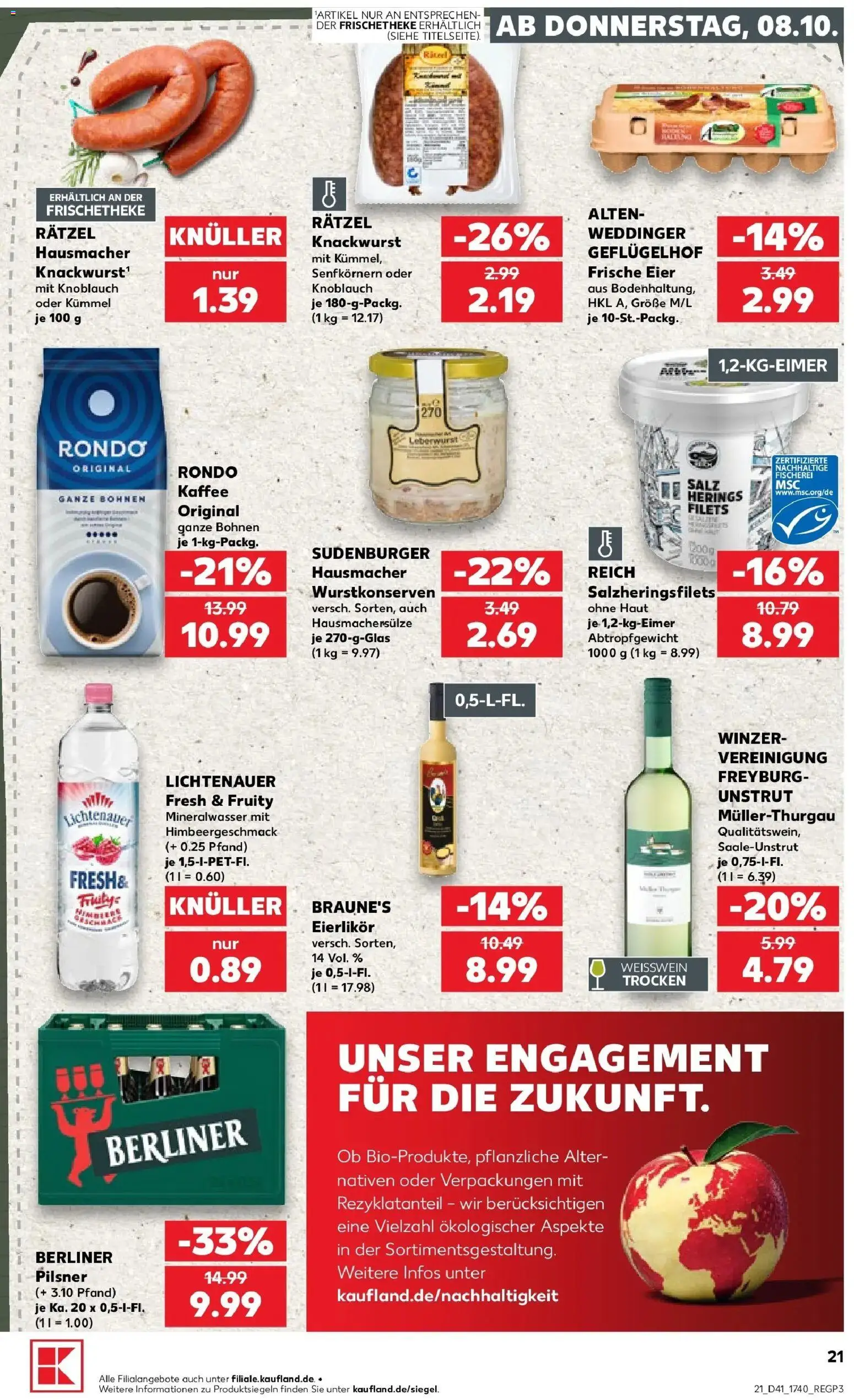 Kaufland Prospekt Zerbst – gültig ab 08.10.2026 | Seite: 21 | Produkte: Berliner, Kaffee, Weißwein, Knoblauch