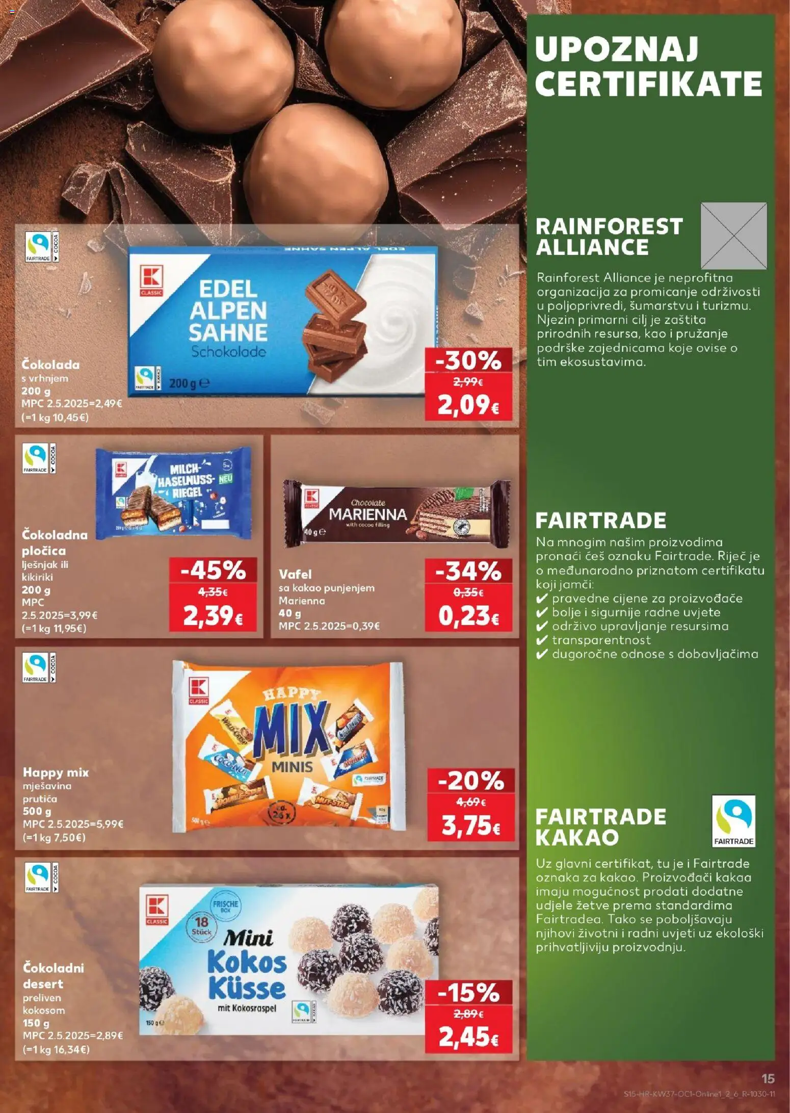 Kaufland katalog | vrijedi od 09.09.2026 | Stranica: 15 | Proizvodi: Čokolada, Kikiriki, Kakao, Kokos