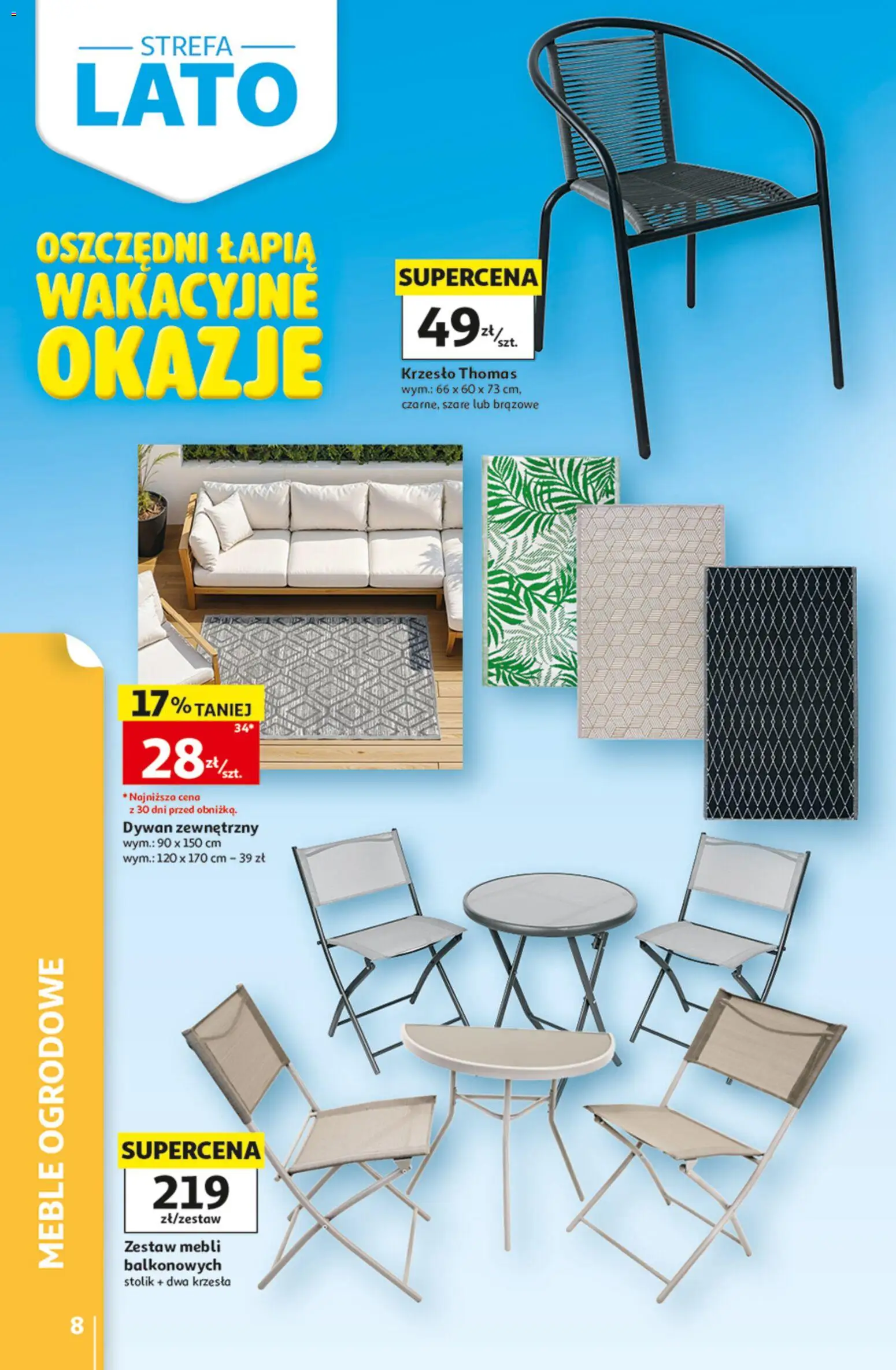 Auchan gazetka - 30 Lat Hipermarket od 09.07.2026 | Strona: 8 | Produkty: Krzesło, Meble ogrodowe, Dywan