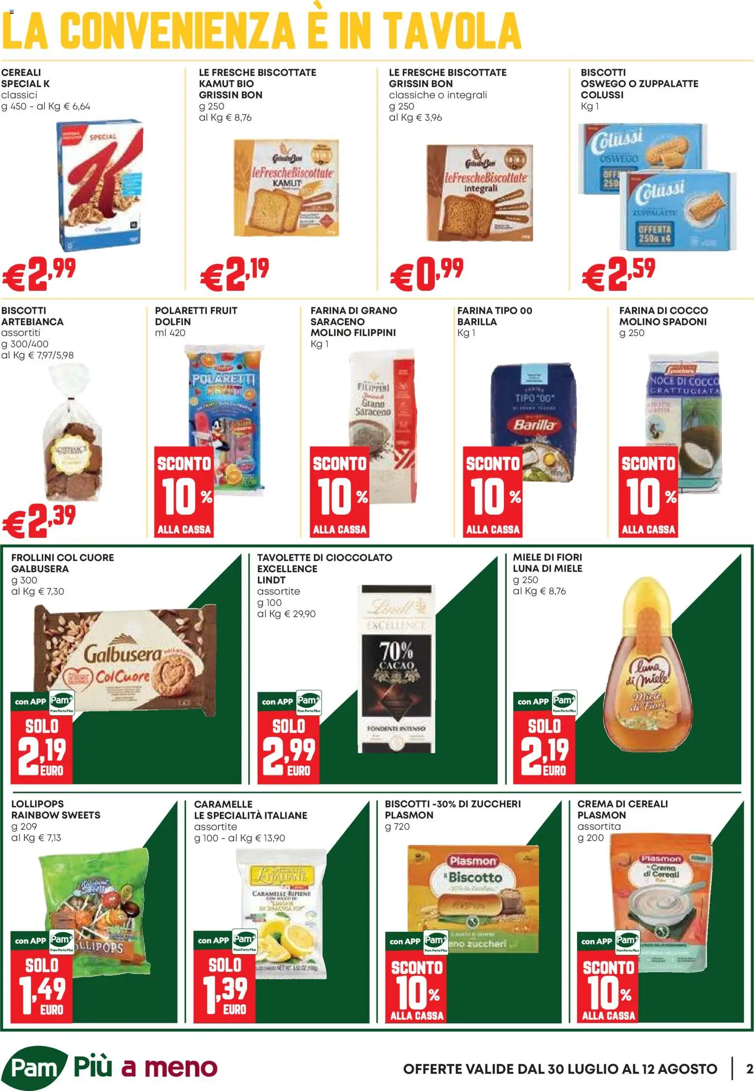 Volantino PAM del 30/07/2026 | Pagina: 2 | Prodotti: Caramelle, Biscotti, Farina, Miele