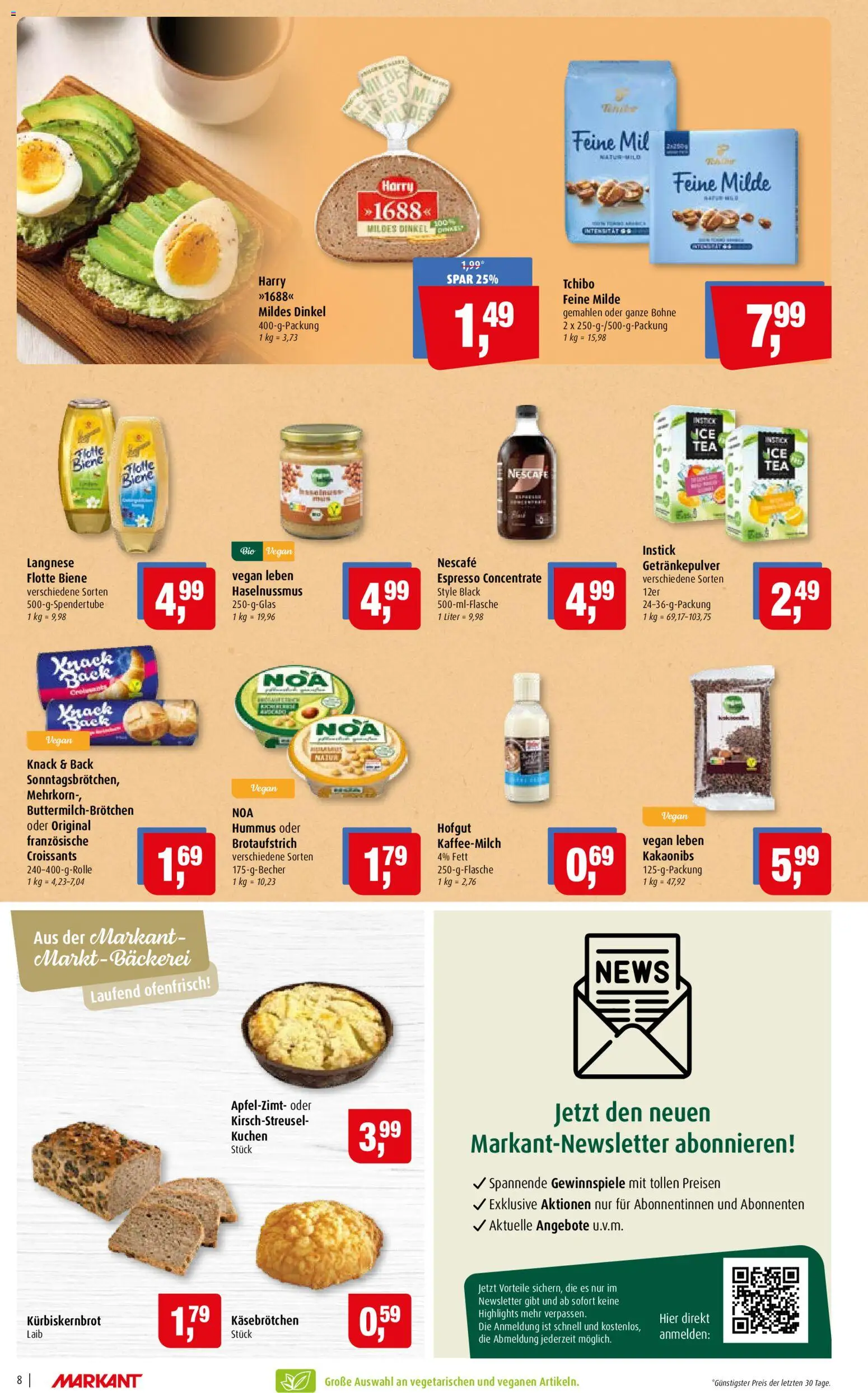 Markant Prospekt – gültig ab 20.07.2026 | Seite: 8 | Produkte: Langnese, Nescafe, Bäckerei, Kuchen