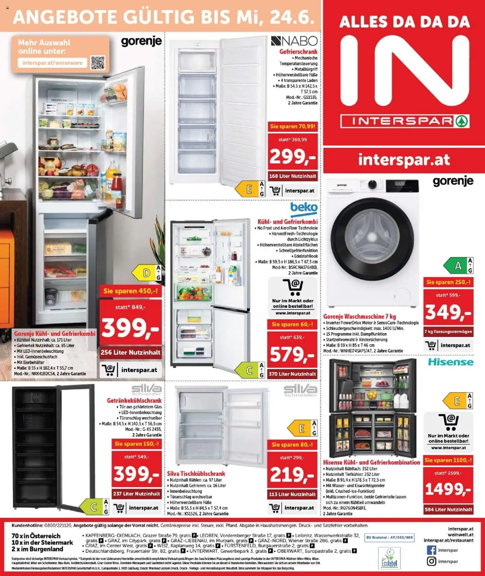 Interspar - Burgenland gültig ab 03.06.2026 | Seite: 20 | Produkte: Wasser, Salz, Gefrierschrank, Waschmaschine