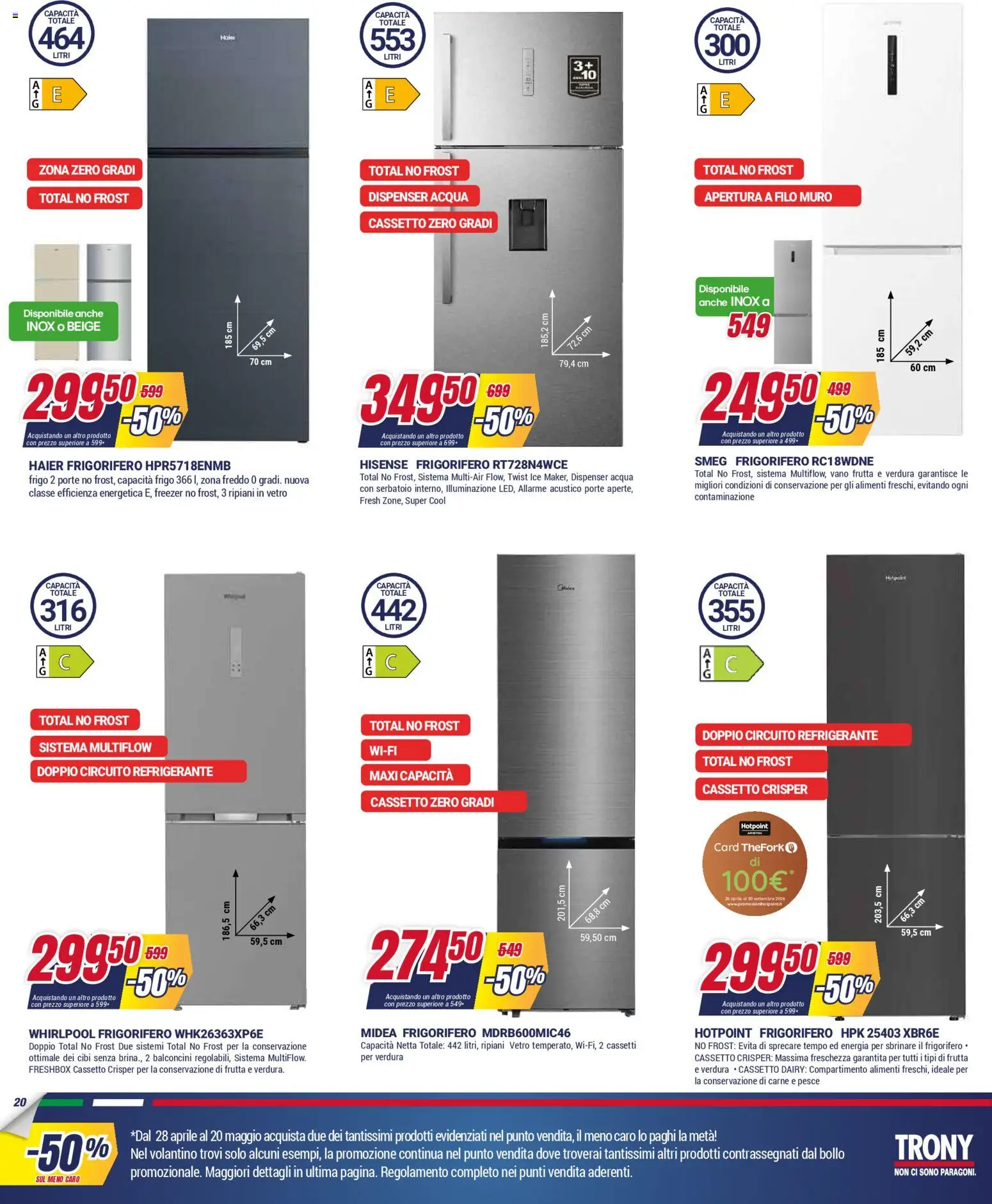 Volantino Trony del 28.04.2026 | Pagina: 20 | Prodotti: Pesce, Frutta, Freezer, Frigorifero