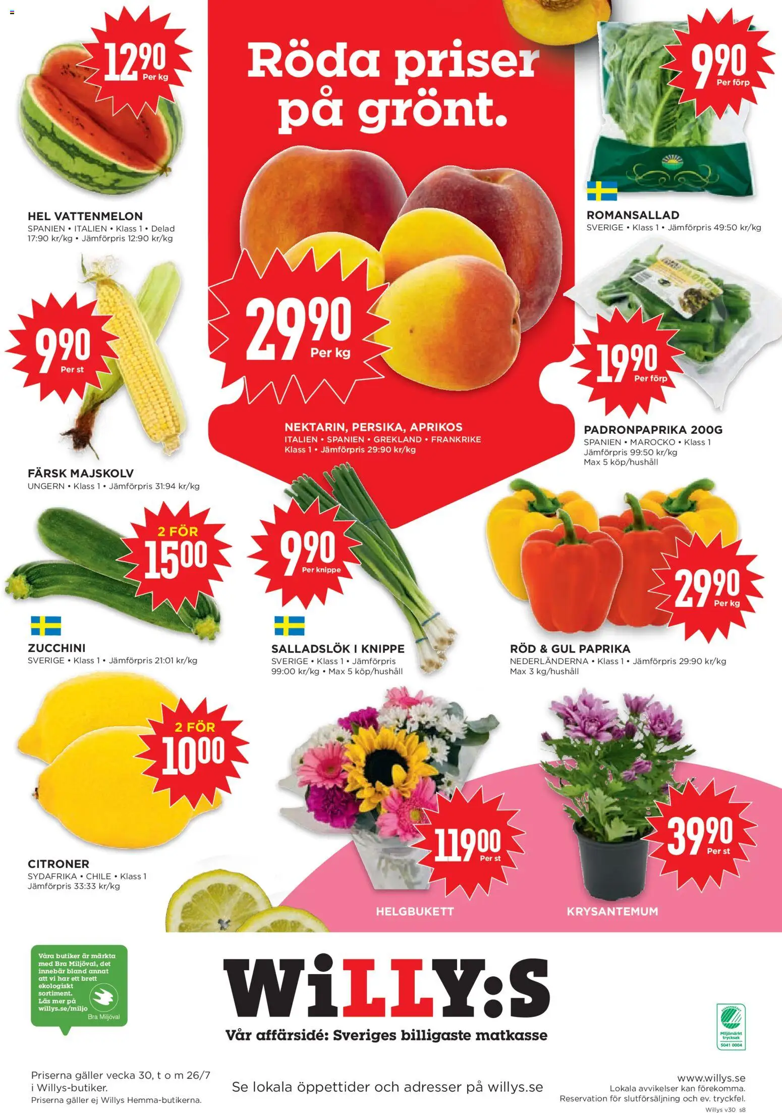 Willys reklamblad aktuell från 20/07/2026 | Sida: 8 | Produkter: Majskolv, Vattenmelon, Salladslök, Gul paprika